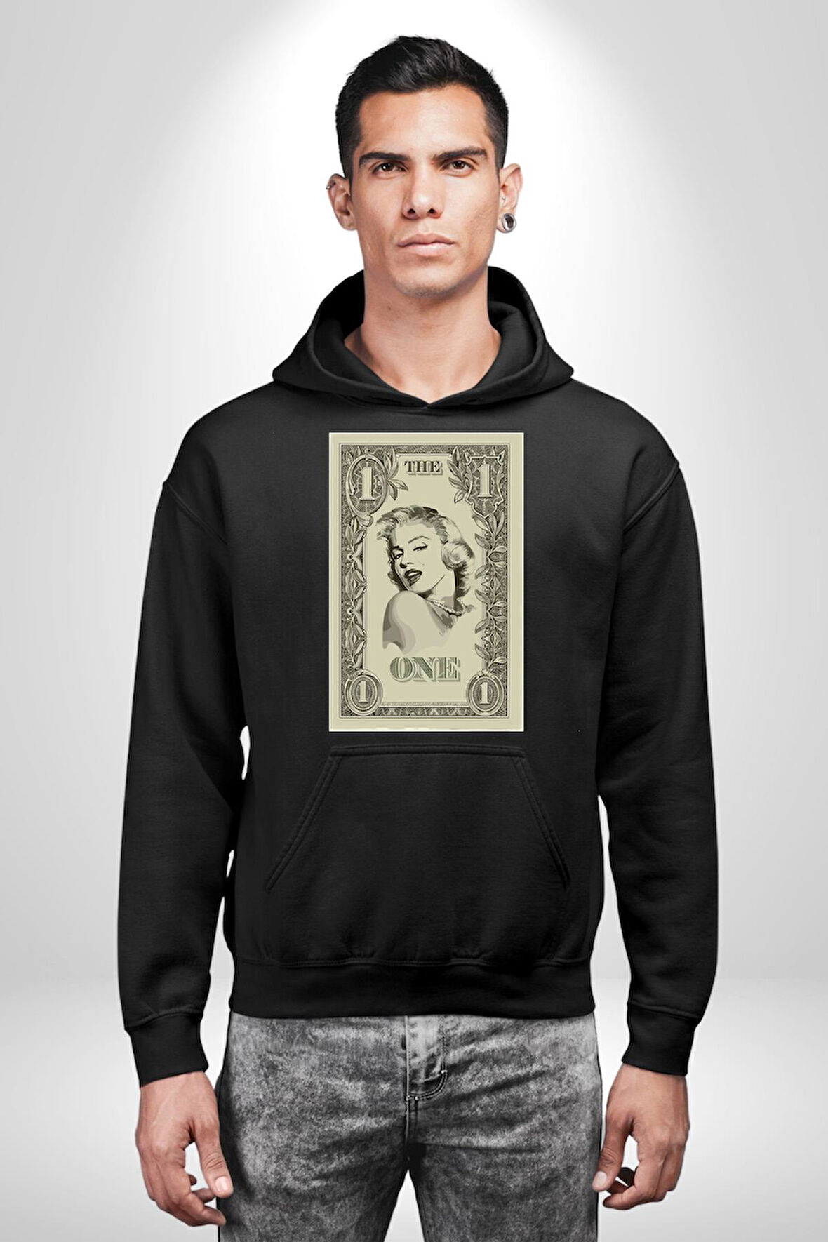 Marilyn Monroe Bir Dolar Erkek Kadın Siyah Dijital Baskılı Kapüşonlu Sweatshirt Hoodie