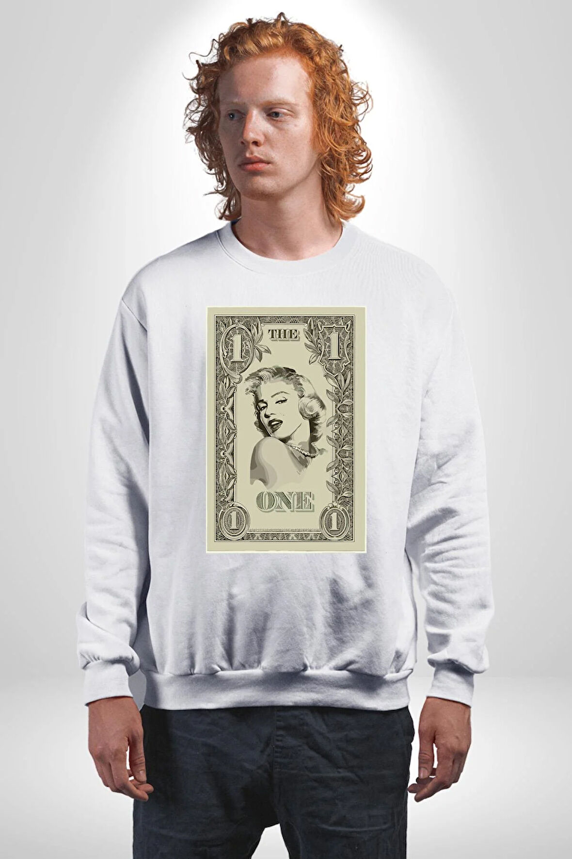 Marilyn Monroe Bir Dolar Erkek Kadın Unisex Dijital Baskılı Beyaz Sweatshirt