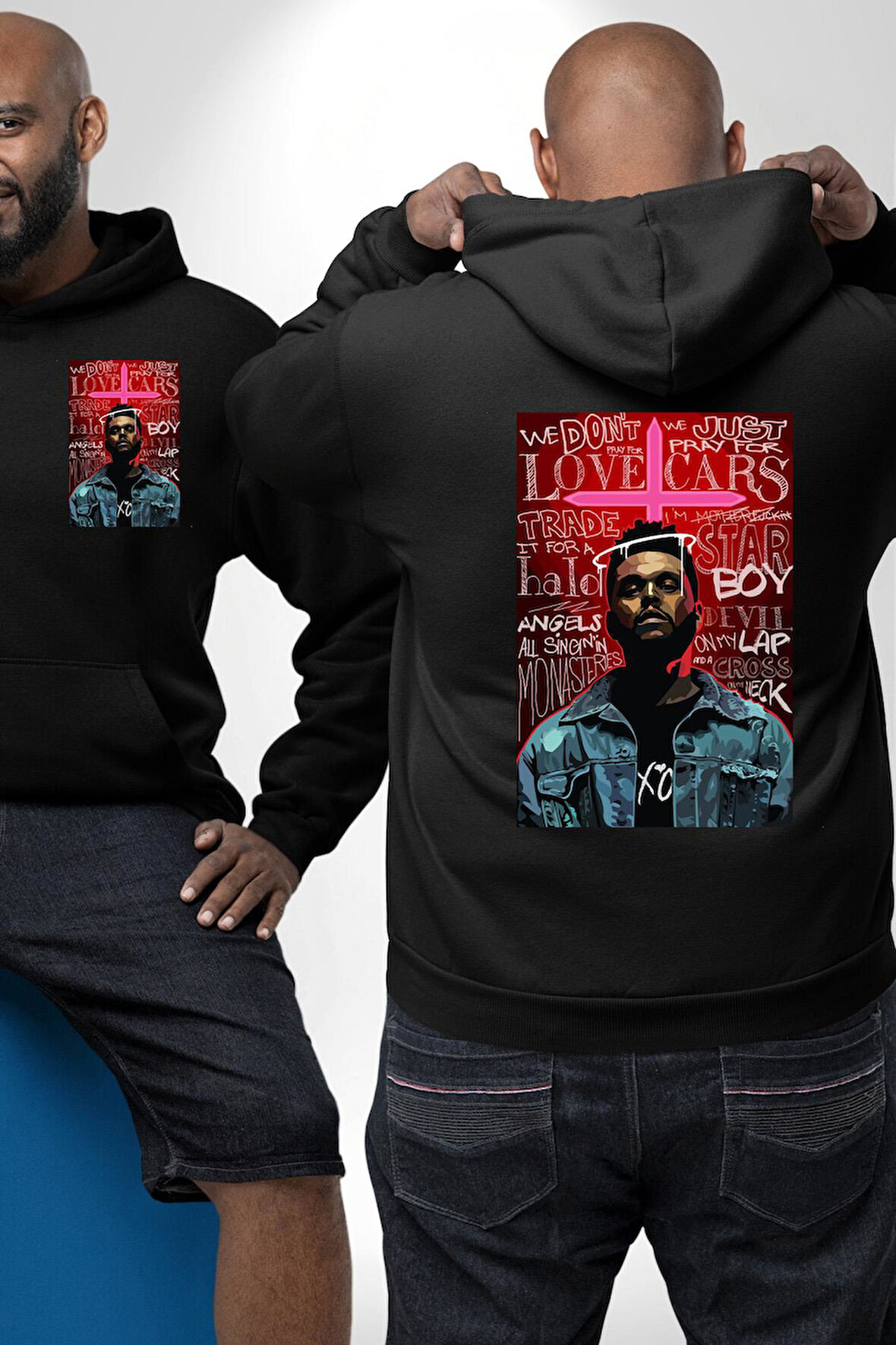 The Weeknd Erkek Kadın Siyah Ön Sırt Baskılı Kapüşonlu Sweatshirt Hoodie