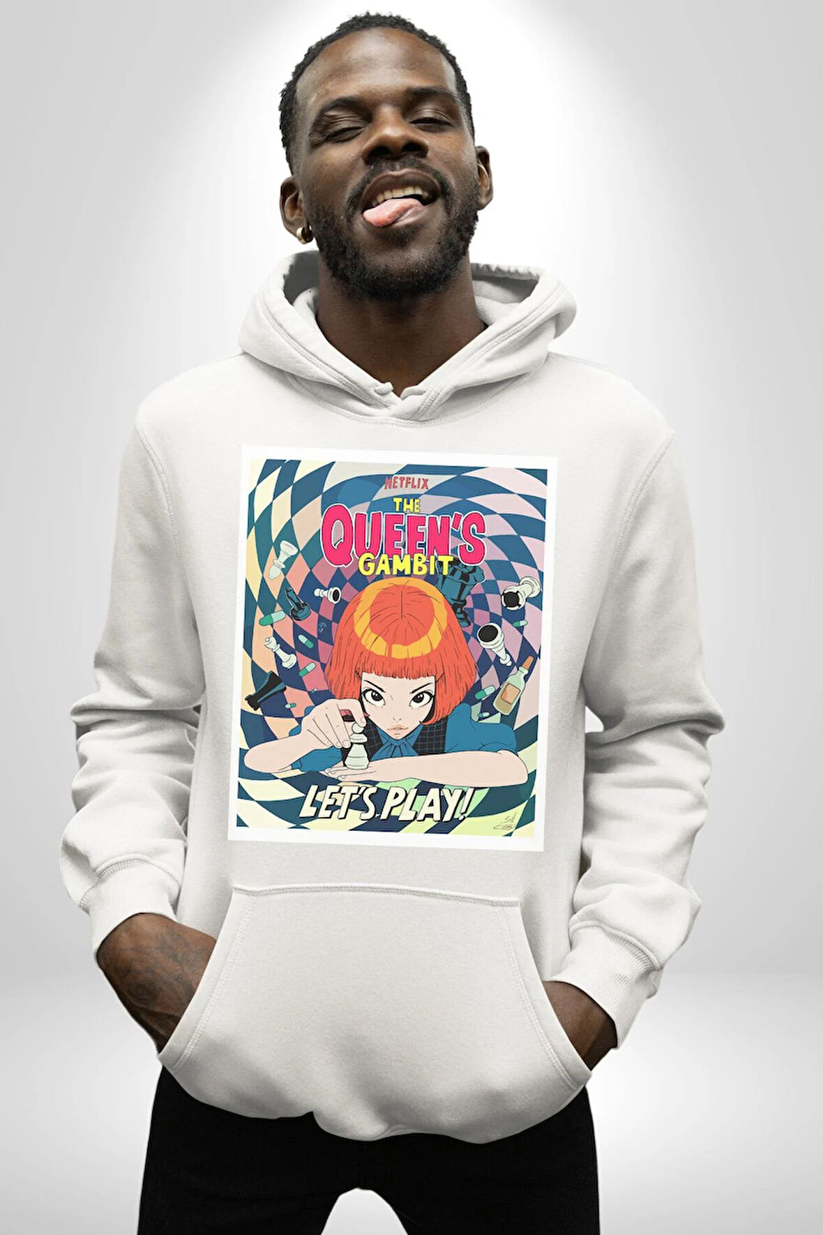 Satranç Kralicesi Dizi The Queen's Gambit Erkek Kadın Beyaz Dijital Baskılı Kapüşonlu Sweatshirt Hoodie