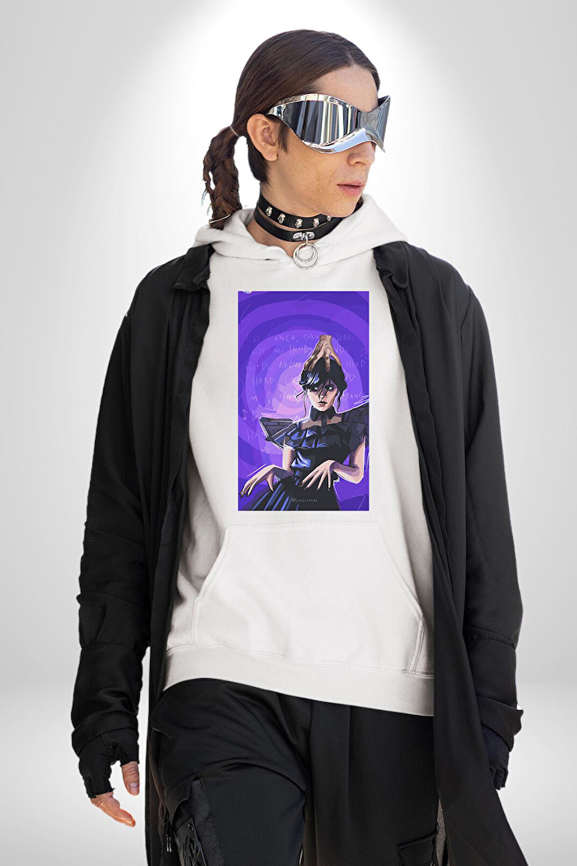 Wendsday Çizgi Dizi Erkek Kadın Beyaz Dijital Baskılı Kapüşonlu Sweatshirt Hoodie