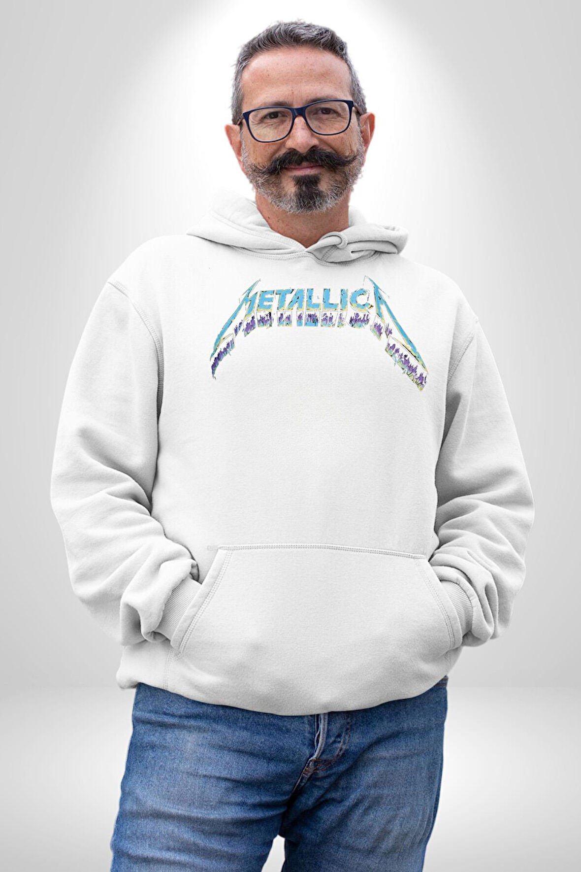 Metalika Rock Grup Erkek Kadın Beyaz Dijital Baskılı Kapüşonlu Sweatshirt Hoodie