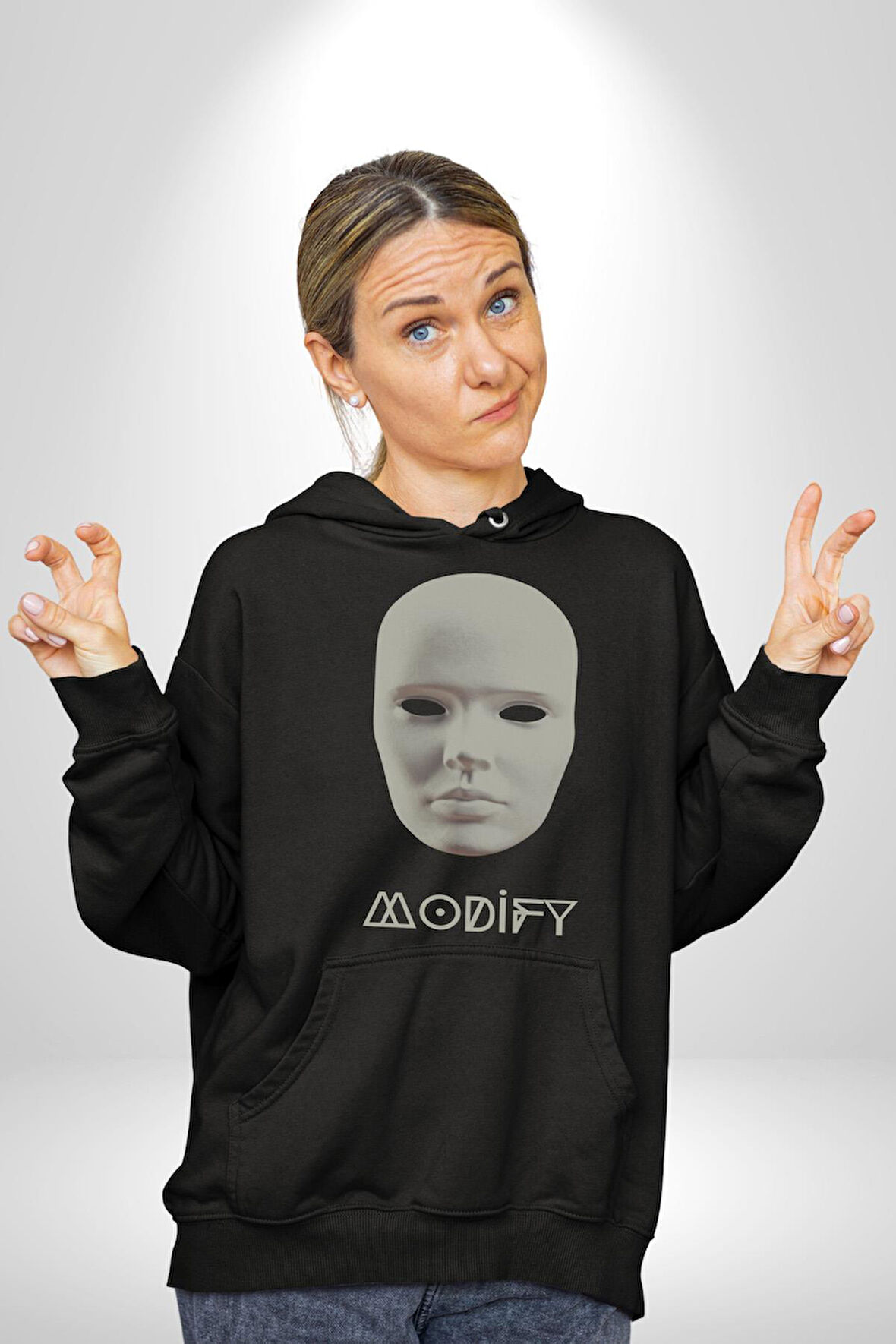 Boyanabilir Maskı Sokak Stili Erkek Kadın Siyah Dijital Baskılı Kapüşonlu Sweatshirt Hoodie