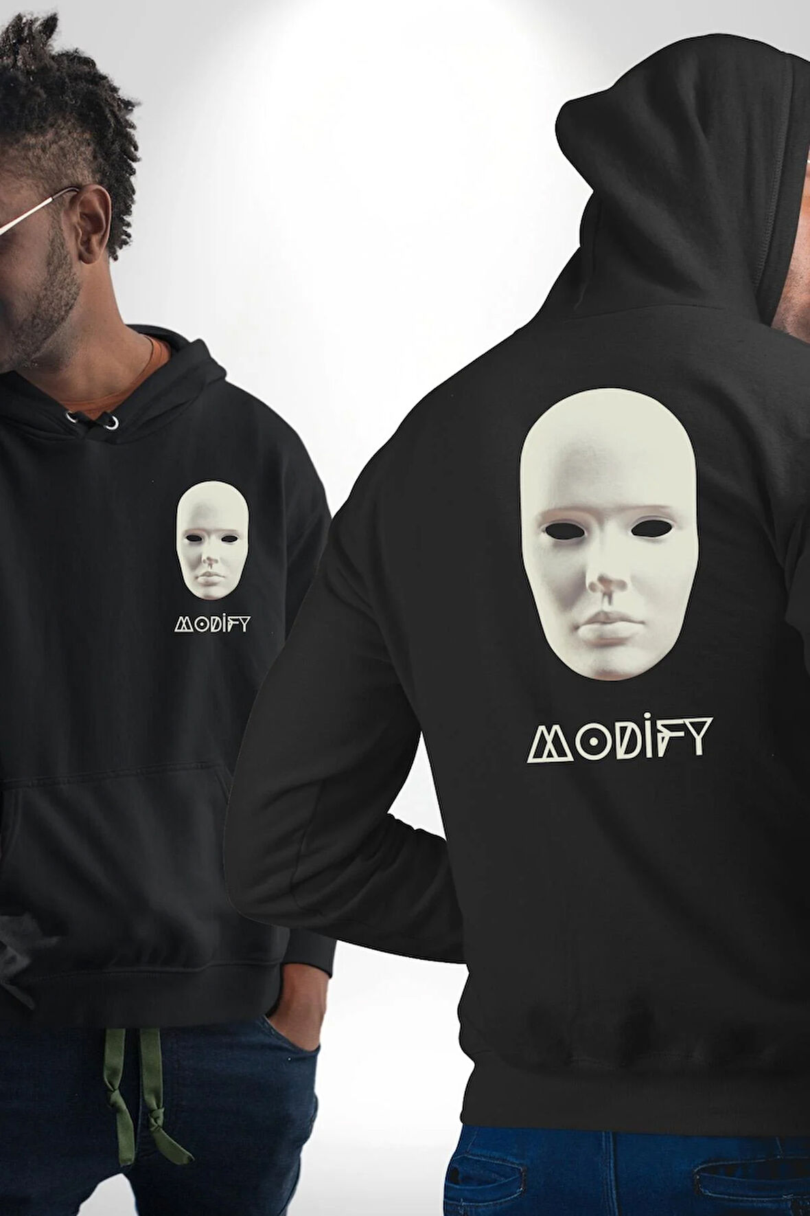Boyanabilir Maskı Sokak Stili Erkek Kadın Siyah Ön Sırt Baskılı Kapüşonlu Sweatshirt Hoodie