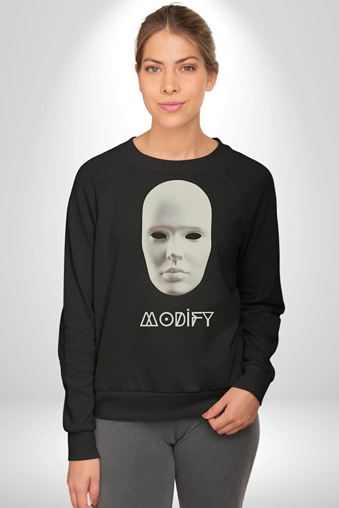 Boyanabilir Maskı Sokak Stili Erkek Kadın Unisex Dijital Baskılı Siyah Sweatshirt