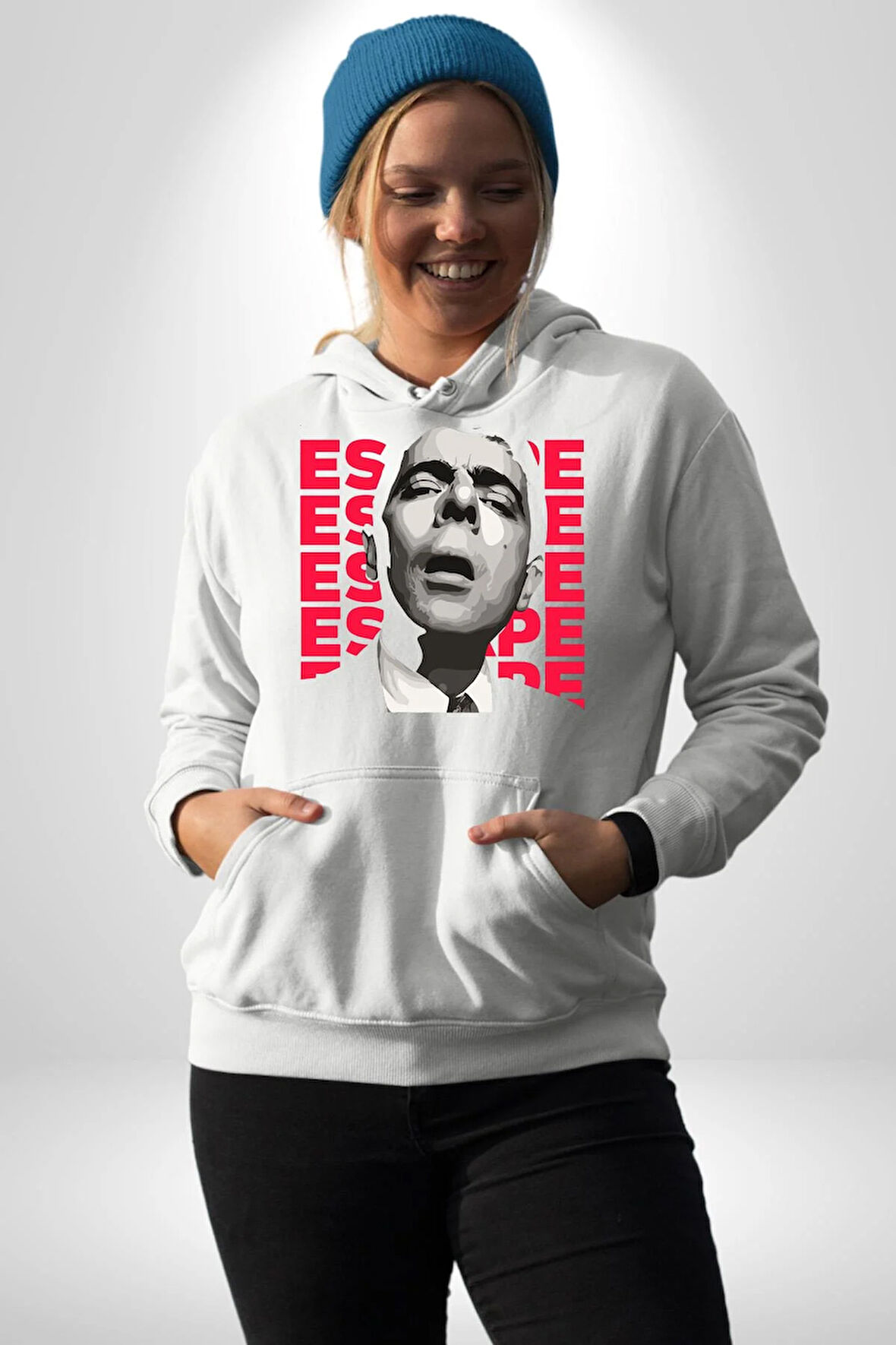 Mr Bean Kaçış Erkek Kadın Beyaz Dijital Baskılı Kapüşonlu Sweatshirt Hoodie