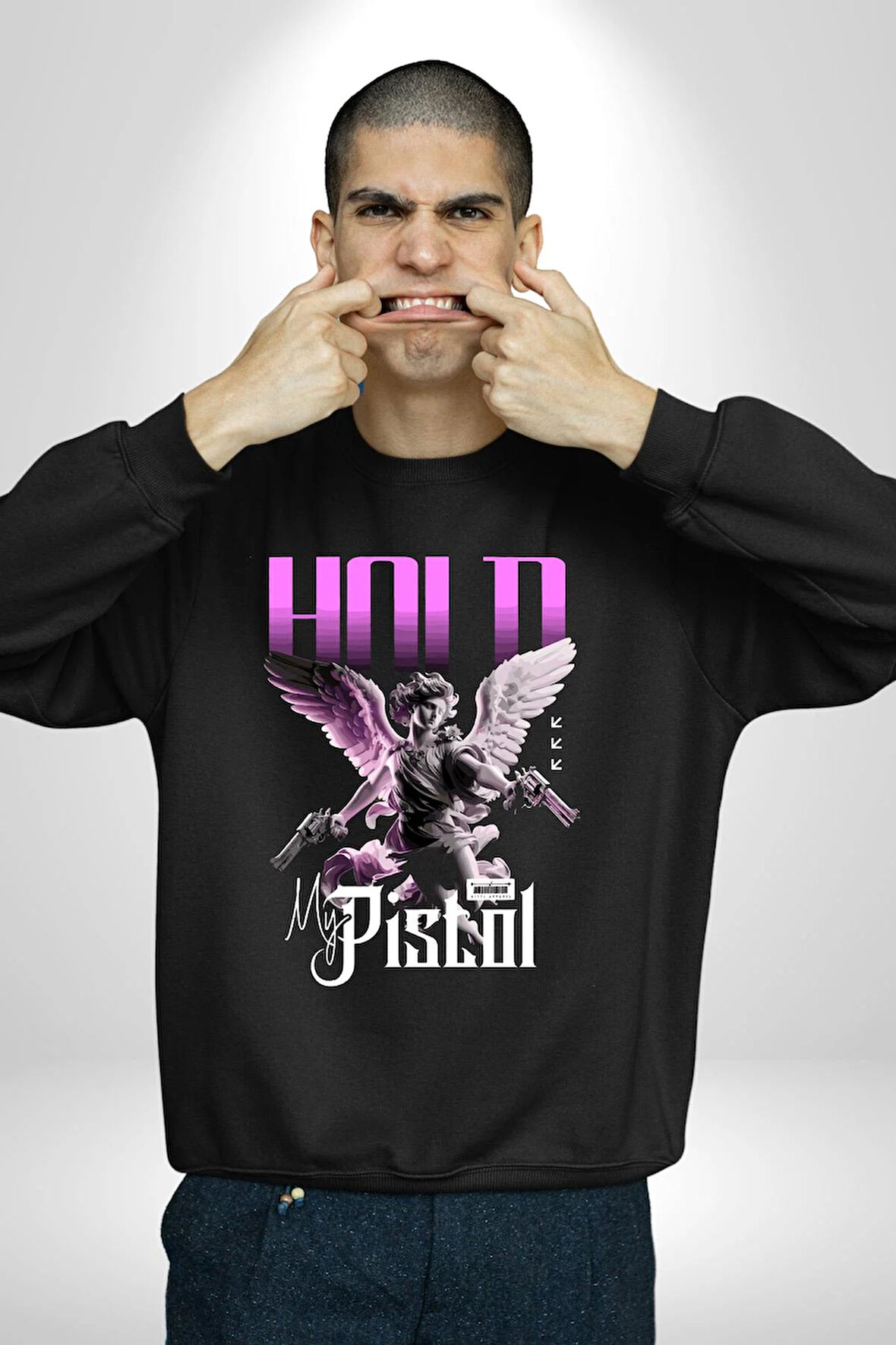 Sokak Stili Katil Aşk Meleği Erkek Kadın Unisex Dijital Baskılı Siyah Sweatshirt