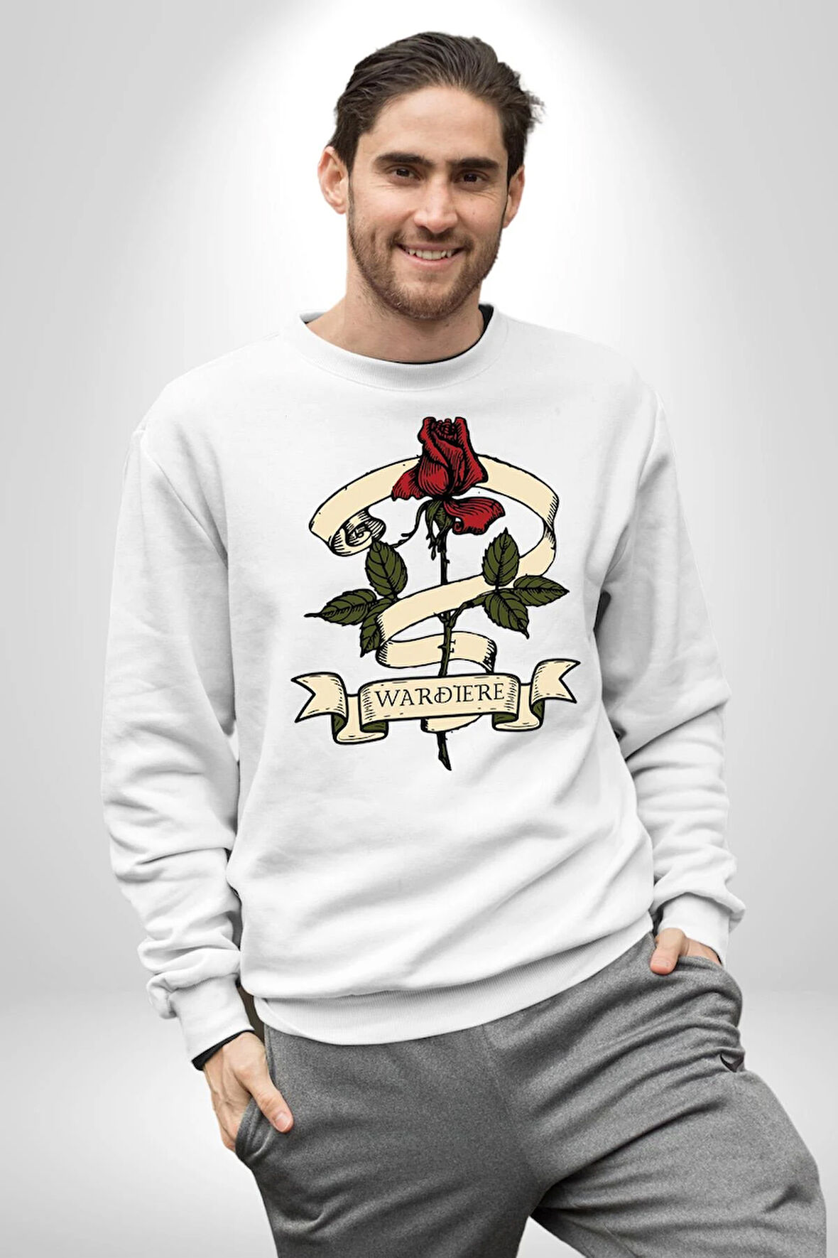 Gözlüklü Kedi Çift Tasarım Erkek Kadın Unisex Dijital Baskılı Beyaz Sweatshirt