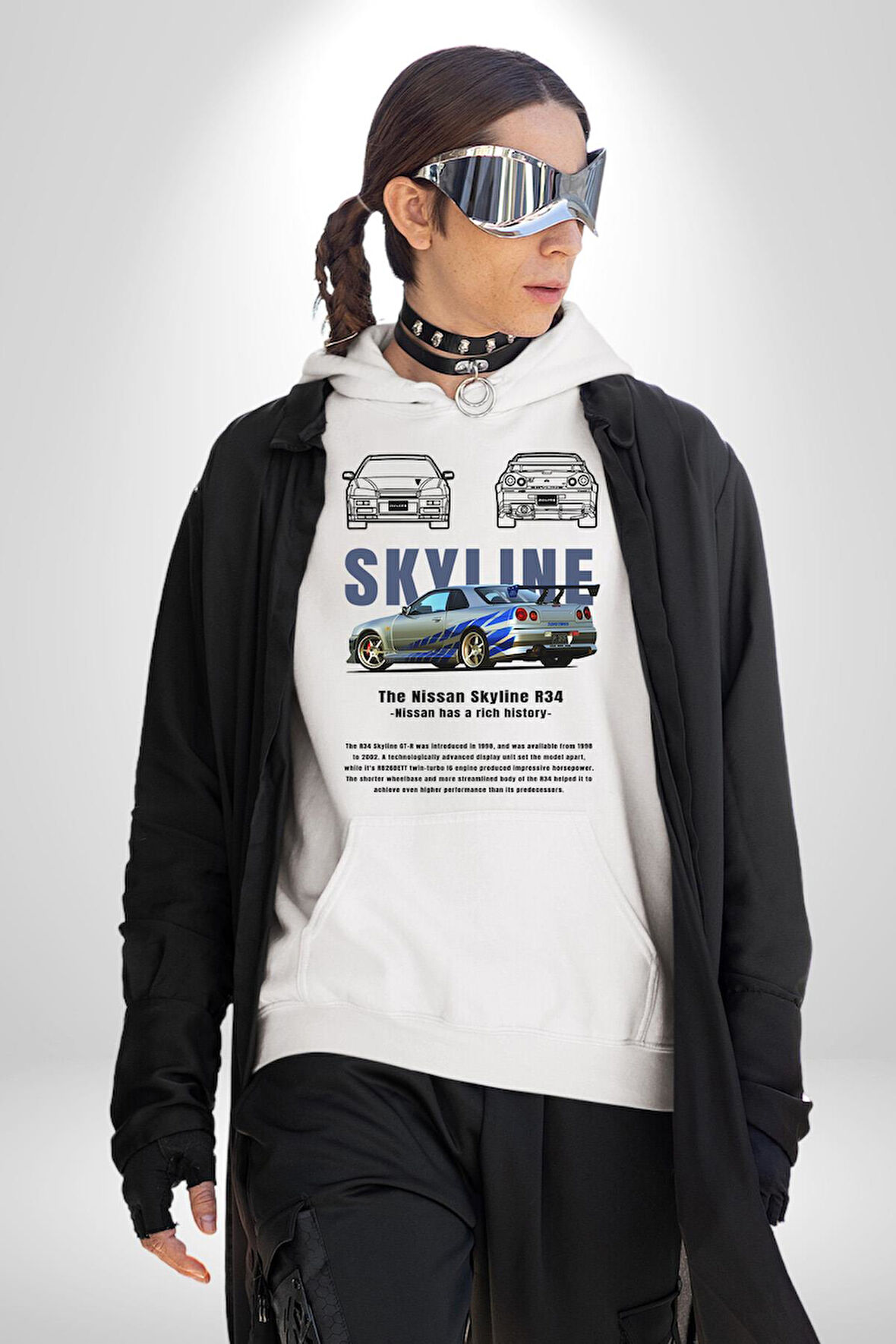 Skyline Nissan Hızlı Ve Öfkeli Erkek Kadın Beyaz Dijital Baskılı Kapüşonlu Sweatshirt Hoodie