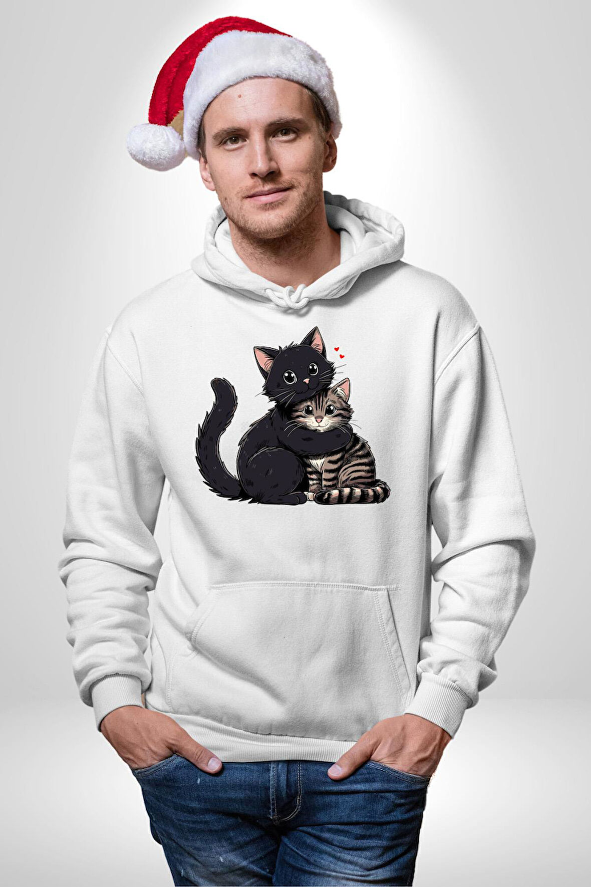 Gül Tasarım Wardiere Erkek Kadın Beyaz Dijital Baskılı Kapüşonlu Sweatshirt Hoodie
