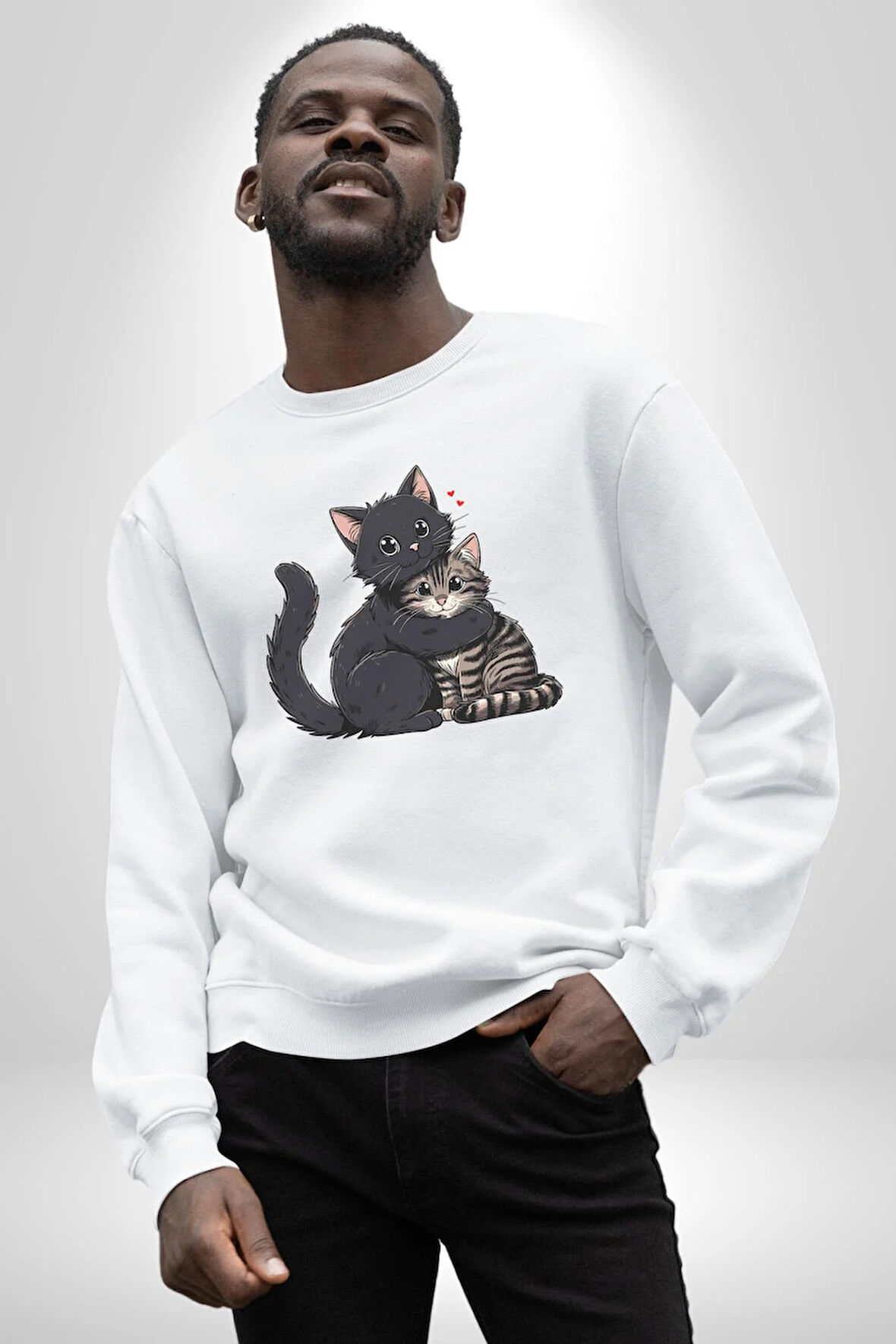 Gül Tasarım Wardiere Erkek Kadın Unisex Dijital Baskılı Beyaz Sweatshirt