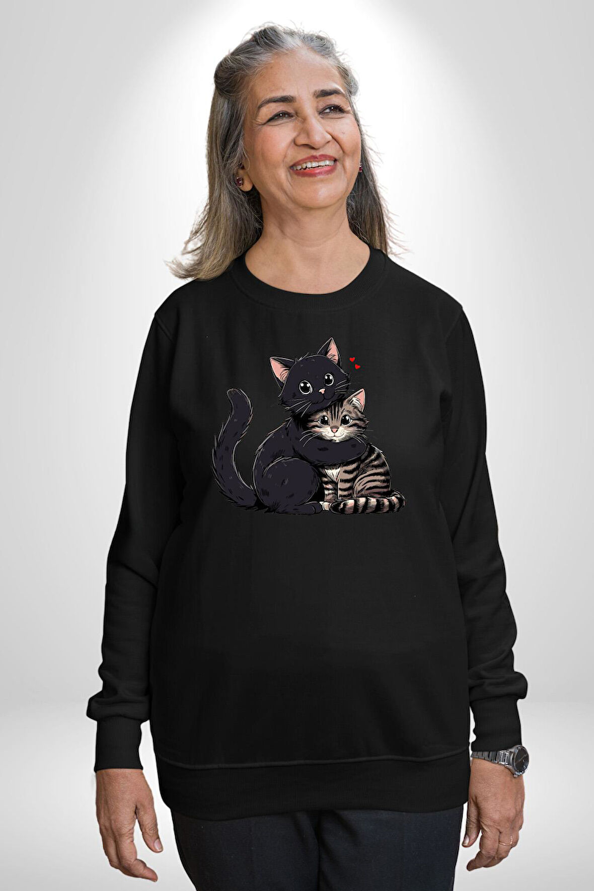 Gül Tasarım Wardiere Erkek Kadın Unisex Dijital Baskılı Siyah Sweatshirt