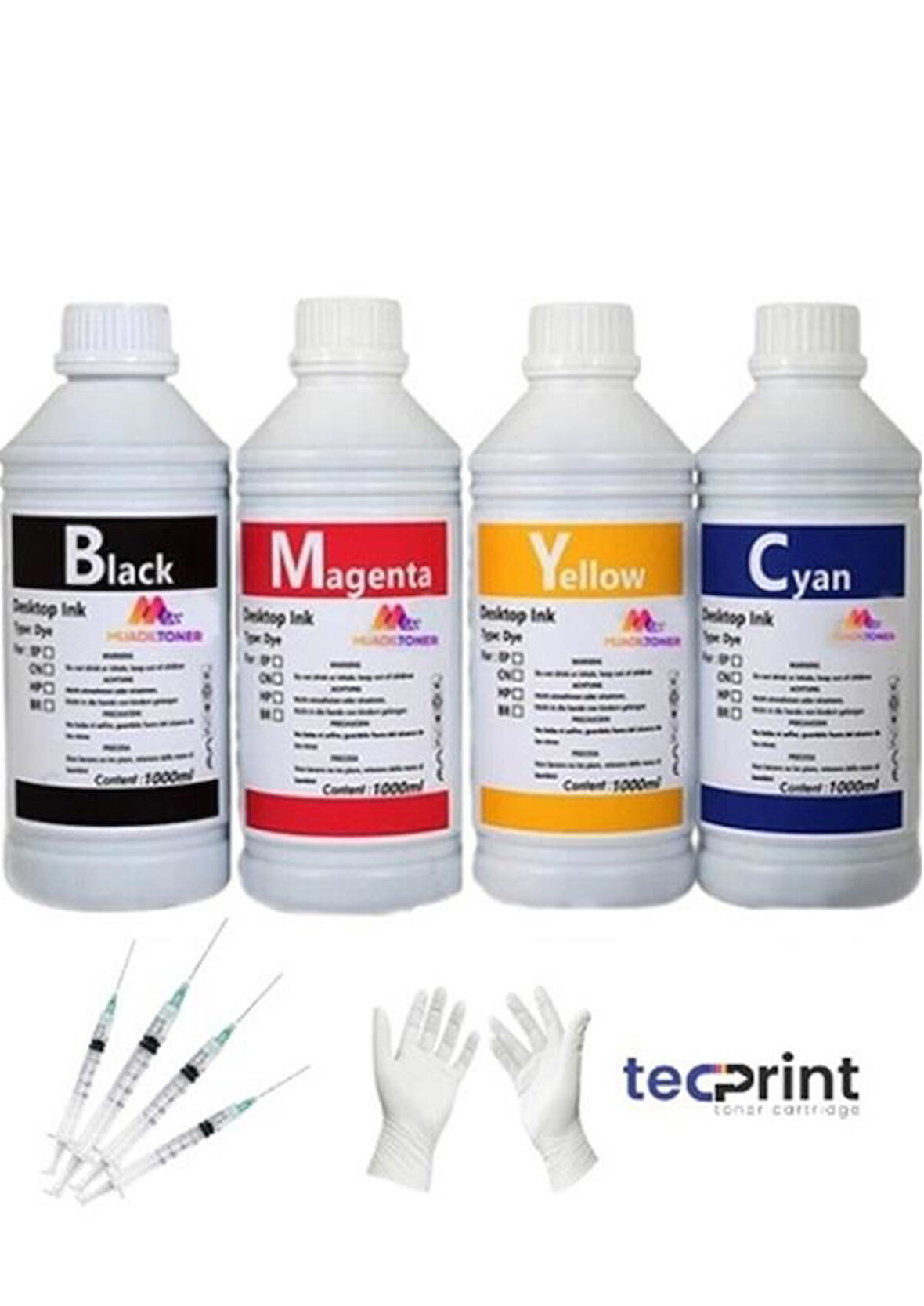 Tecprint HP Gt5820-Gt52 1 Litre Muadil Mürekkep CMYK Seti +Enjektör+Eldiven
