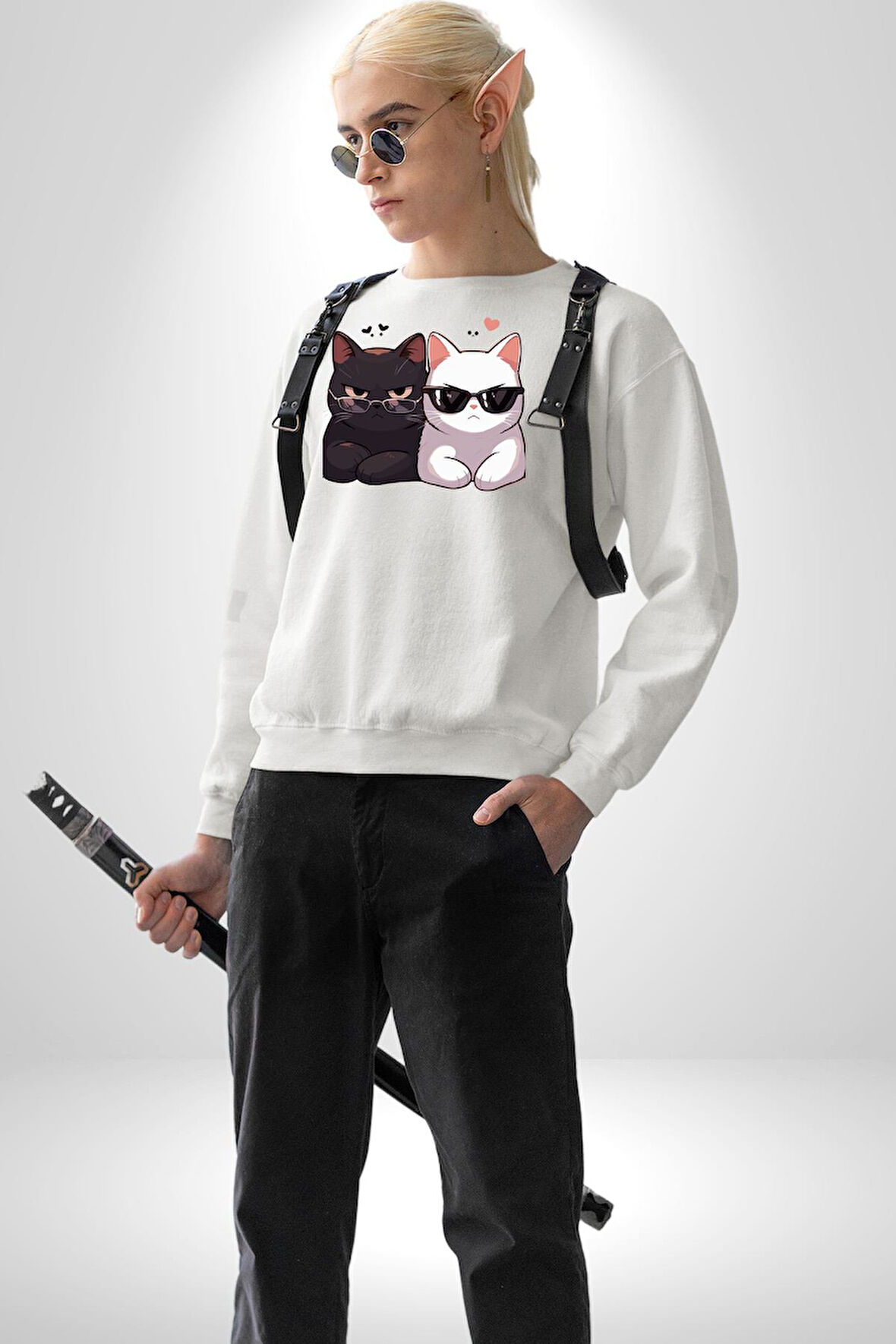 Deadpool Kahvaltı Tasarım Erkek Kadın Unisex Dijital Baskılı Beyaz Sweatshirt