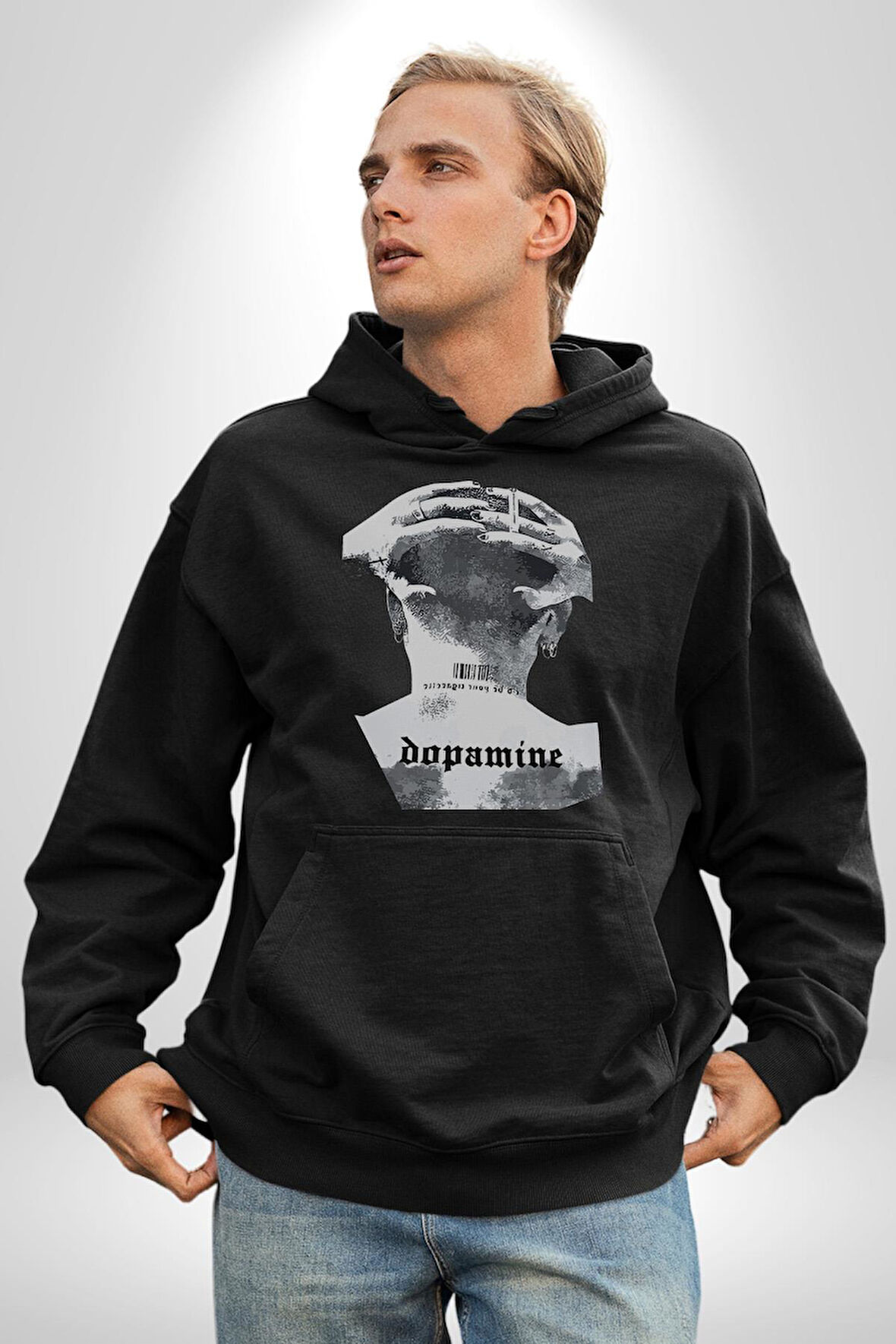 Dopamine Sanat Tasarımı Erkek Kadın Siyah Dijital Baskılı Kapüşonlu Sweatshirt Hoodie