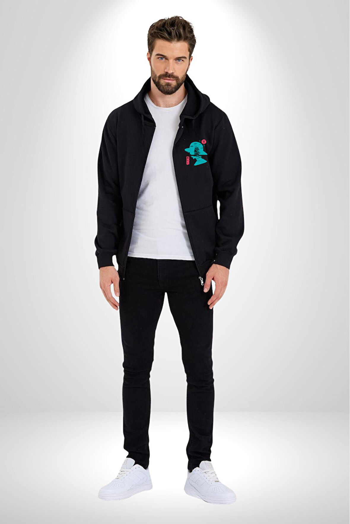 Luffy Korsan Gemisi Erkek Kadın Siyah Fermuarlı Baskılı Hırka Sweatshirt