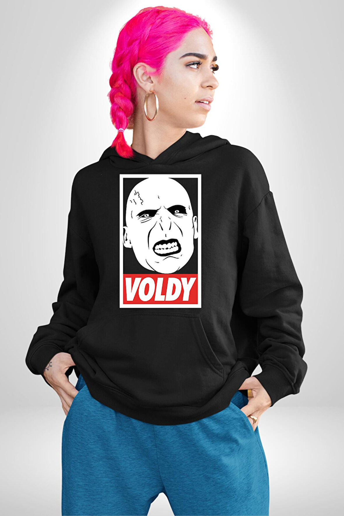 Voldy Karakter Minimal Tasarım Erkek Kadın Siyah Dijital Baskılı Kapüşonlu Sweatshirt Hoodie