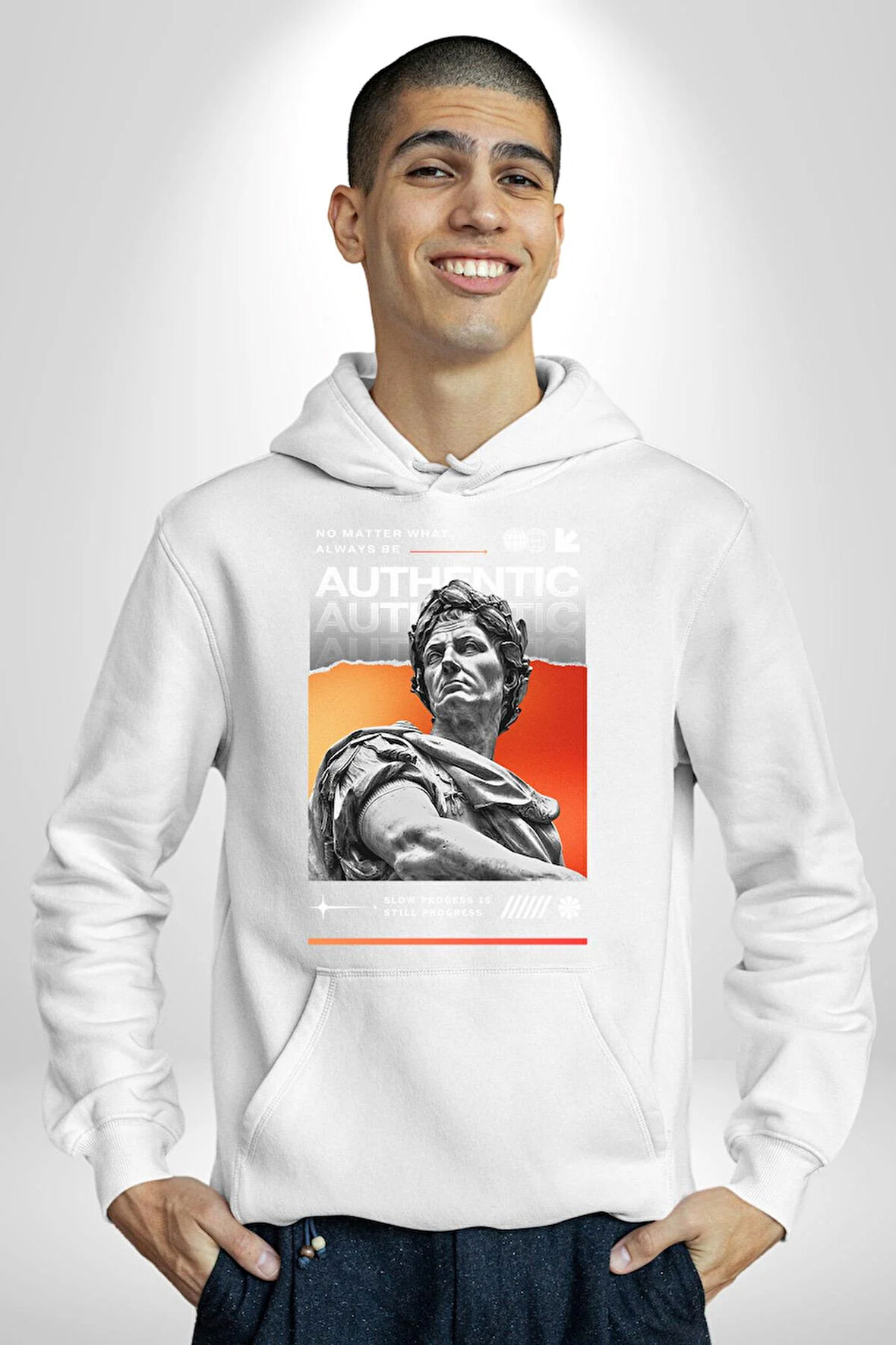 Julius Sezar Antil Heykel Erkek Kadın Beyaz Dijital Baskılı Kapüşonlu Sweatshirt Hoodie