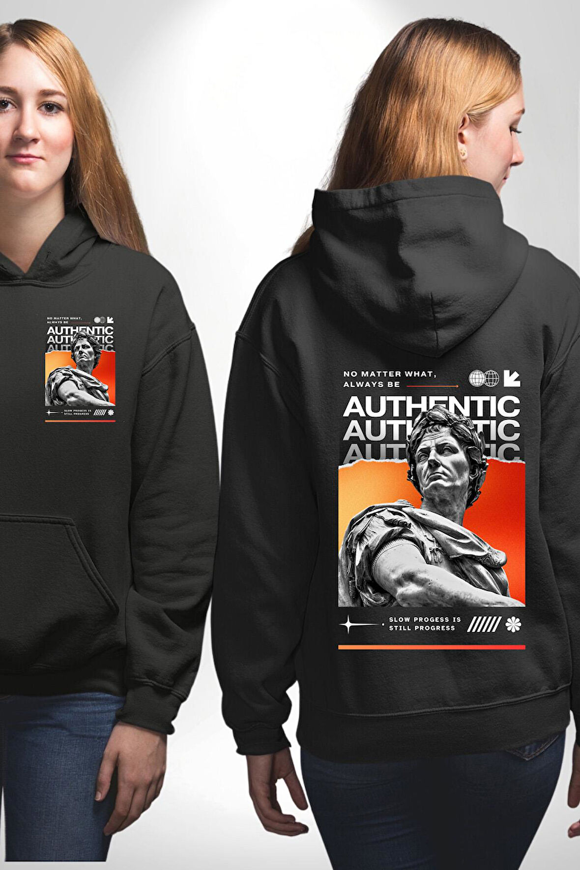 Julius Sezar Antil Heykel Erkek Kadın Siyah Ön Sırt Baskılı Kapüşonlu Sweatshirt Hoodie