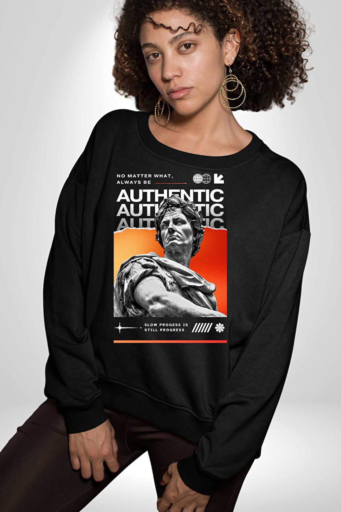 Julius Sezar Antil Heykel Erkek Kadın Unisex Dijital Baskılı Siyah Sweatshirt