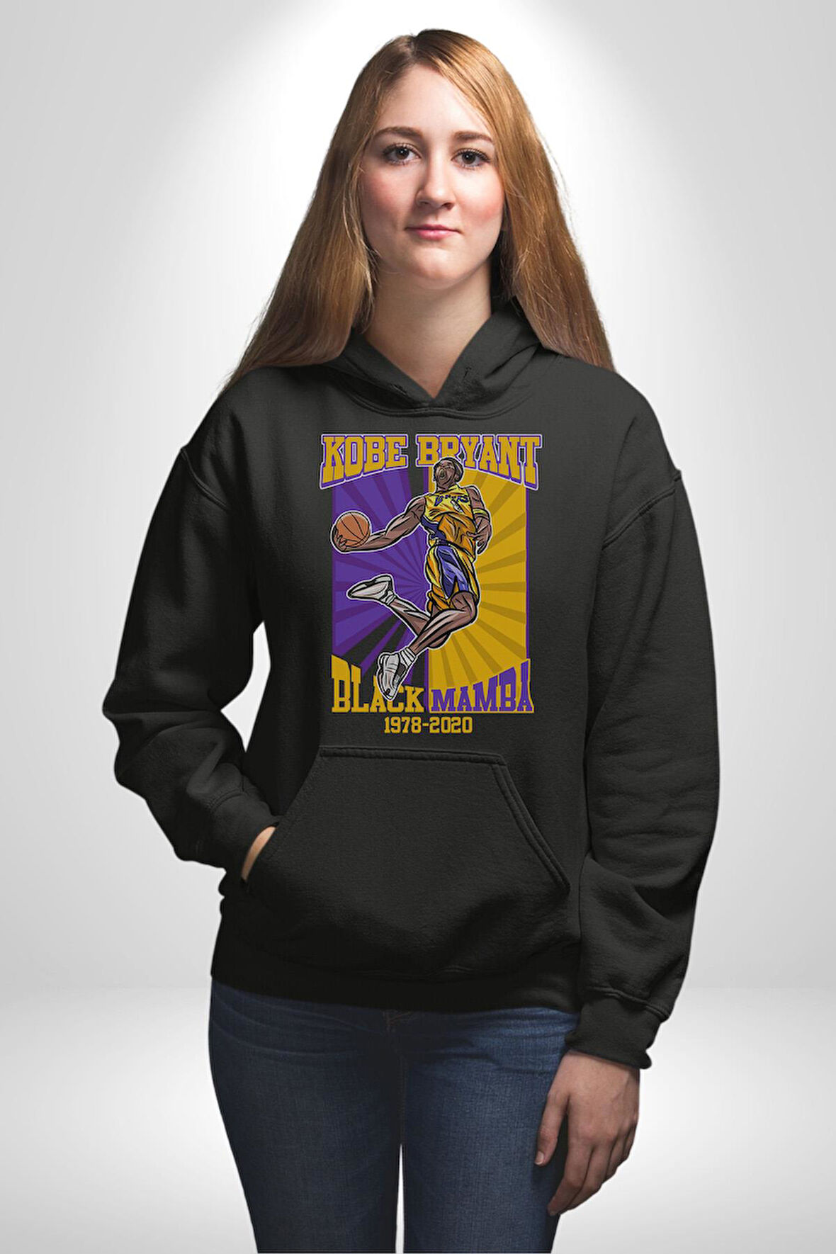 Kobe Bryant Black Mamba Tasarım Erkek Kadın Siyah Dijital Baskılı Kapüşonlu Sweatshirt Hoodie