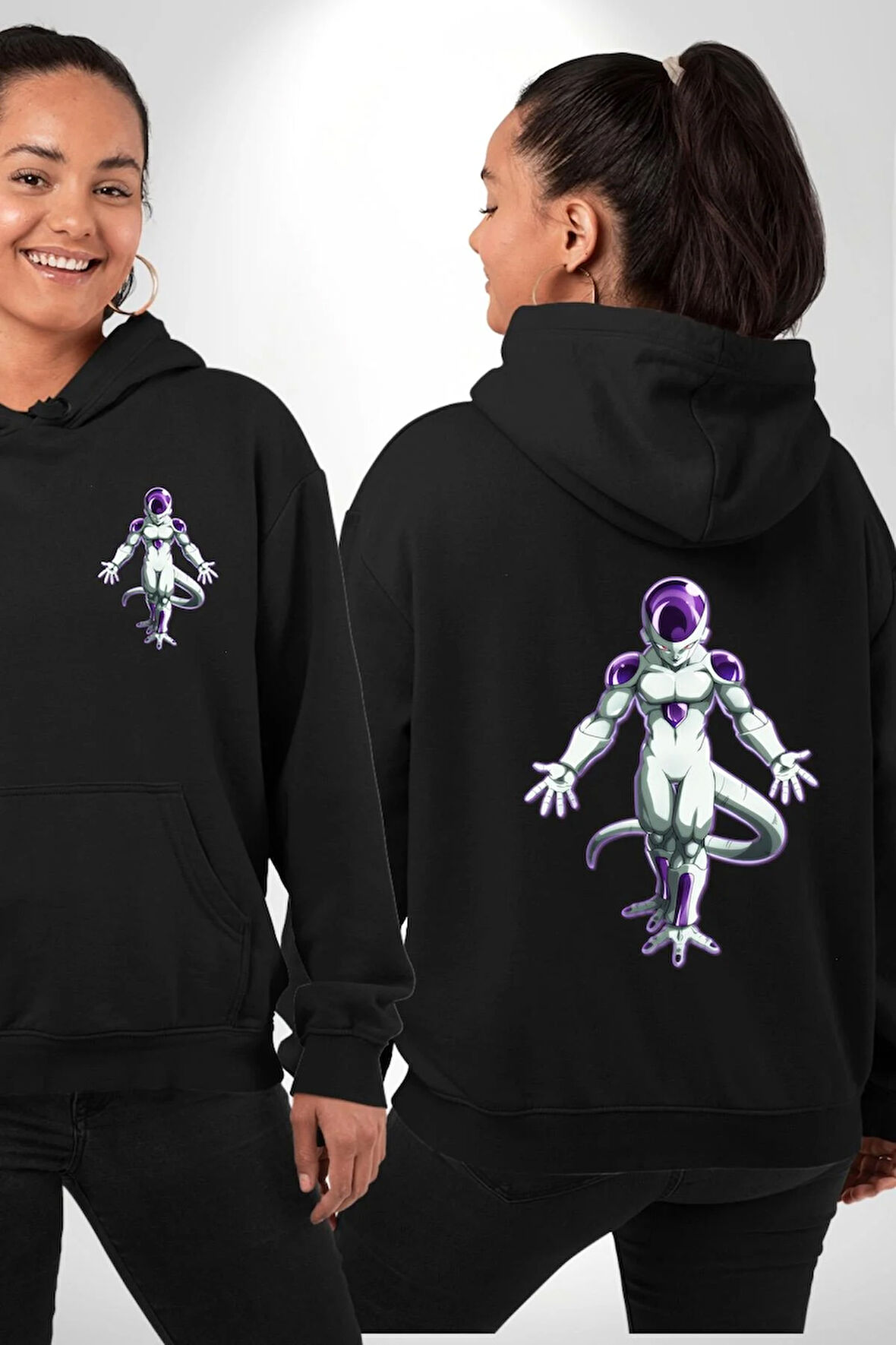 Dragon Ball Frieza Anime  Erkek Kadın Siyah Ön Sırt Baskılı Kapüşonlu Sweatshirt Hoodie