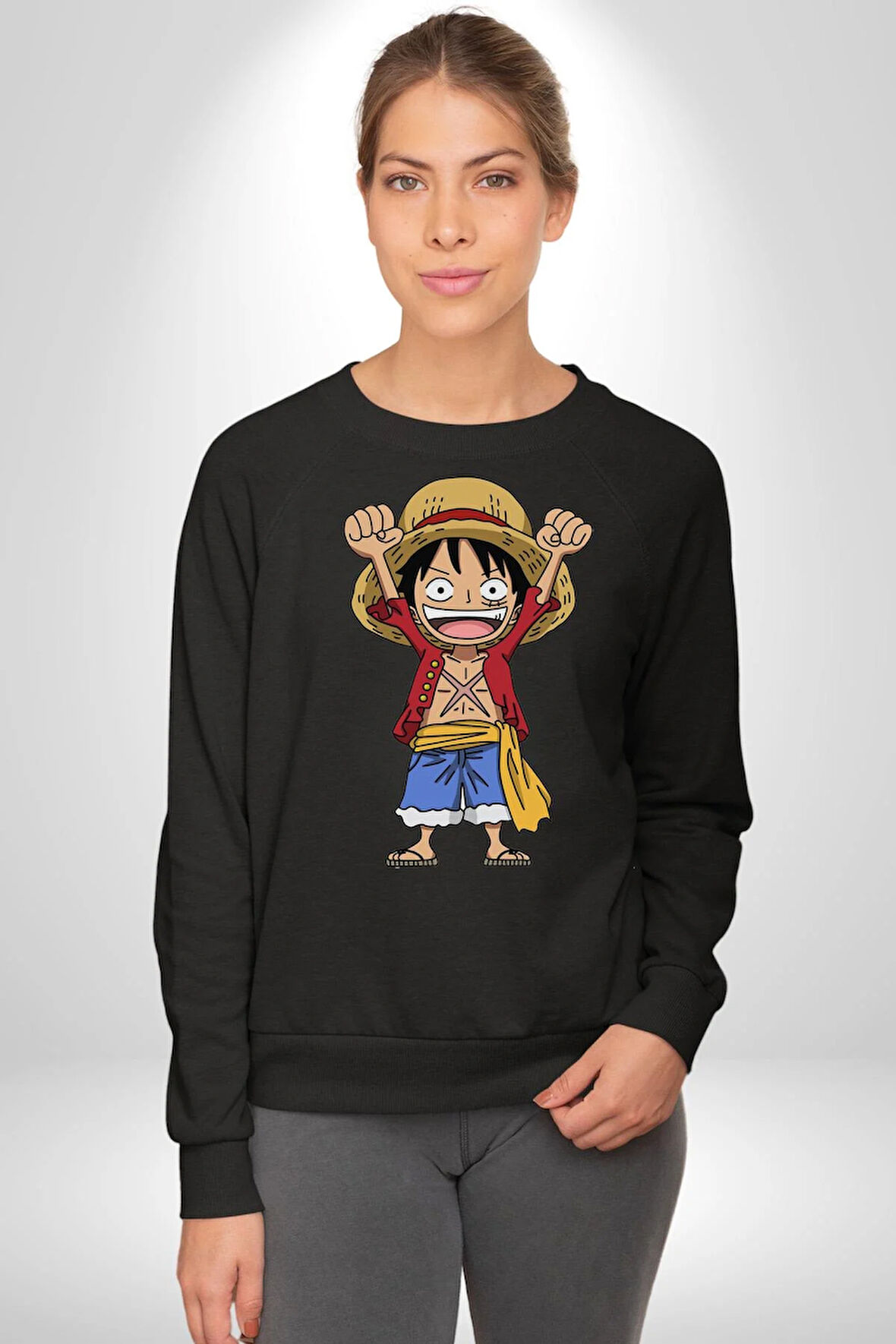 Anime Pirate Hero Maceracı Ruh ve Korsan Erkek Kadın Unisex Dijital Baskılı Siyah Sweatshirt