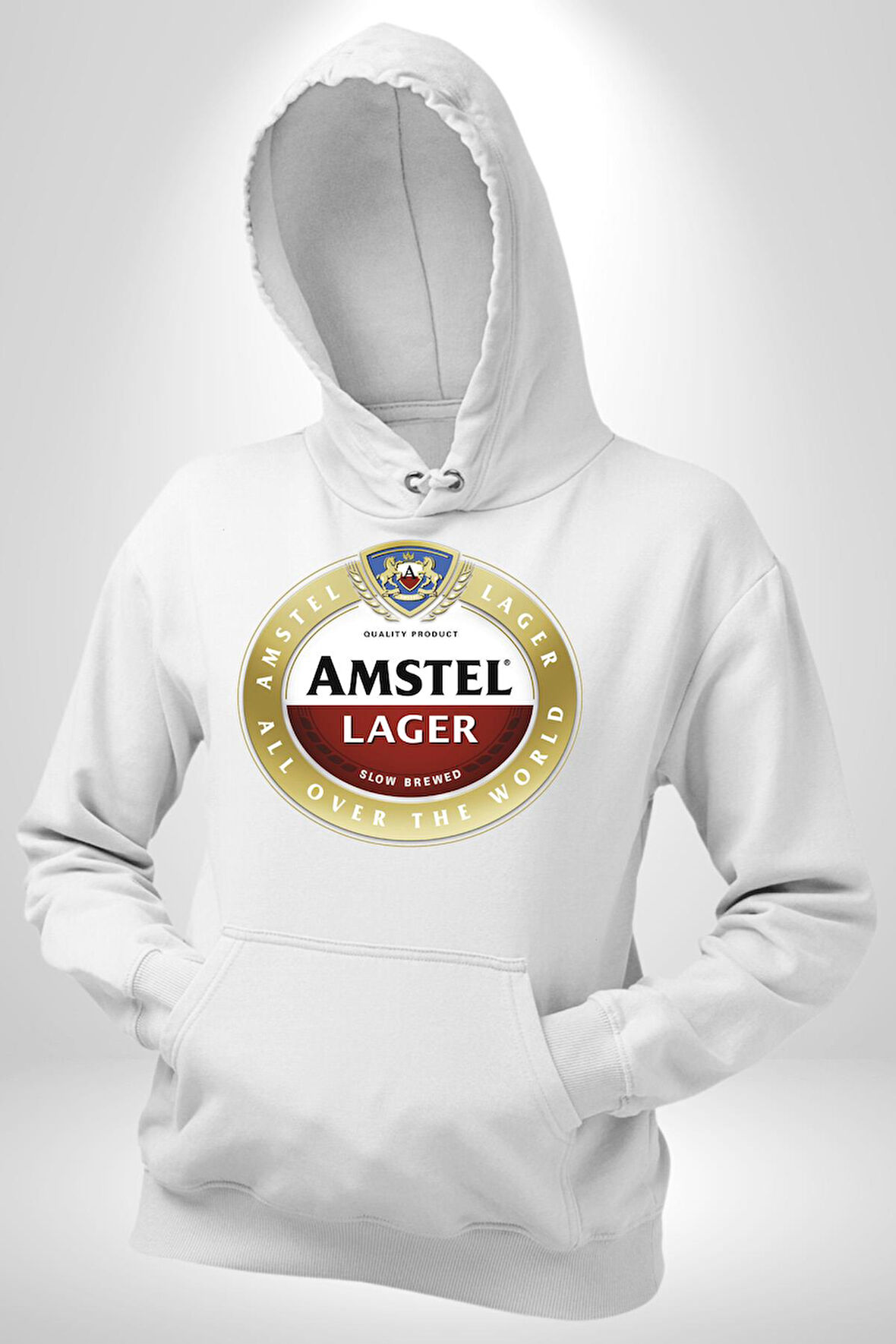 Amstel Lager - Dünya Çapında Kaliteli Bira Erkek Kadın Beyaz Dijital Baskılı Kapüşonlu Sweatshirt Hoodie