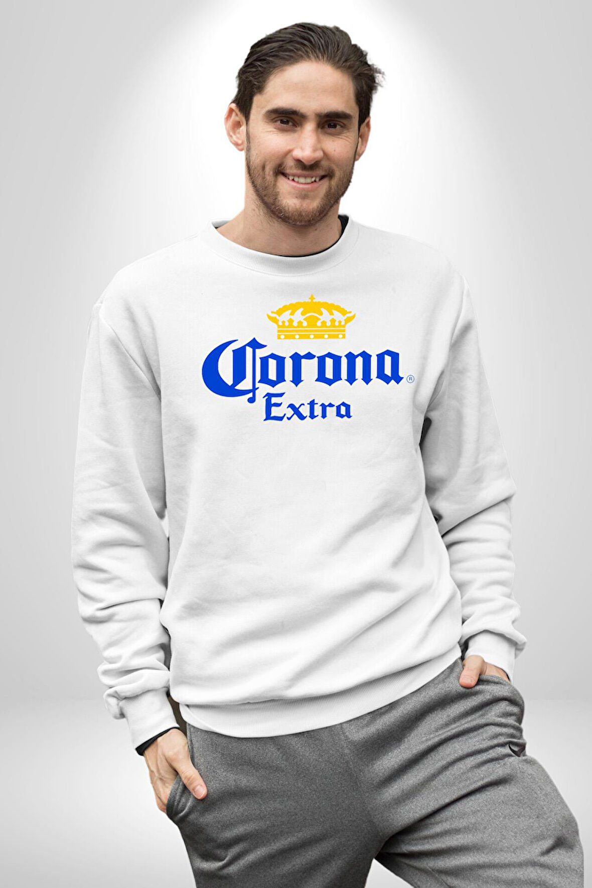 Corona Extra - İkonik Meksika Bira Markası Erkek Kadın Unisex Dijital Baskılı Beyaz Sweatshirt