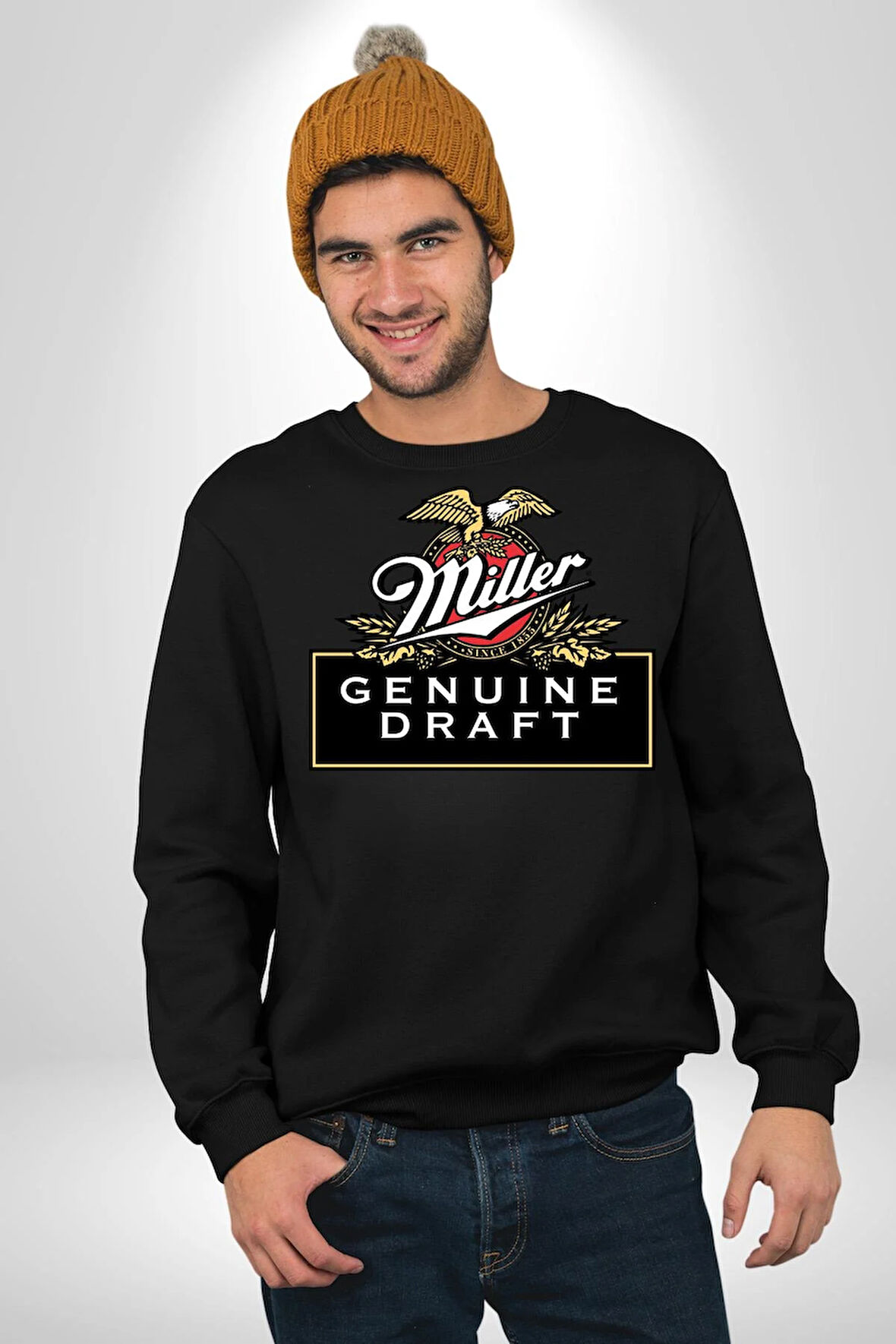 Miller Genuine Draft - Amerikan Bira Klasiği Erkek Kadın Unisex Dijital Baskılı Siyah Sweatshirt