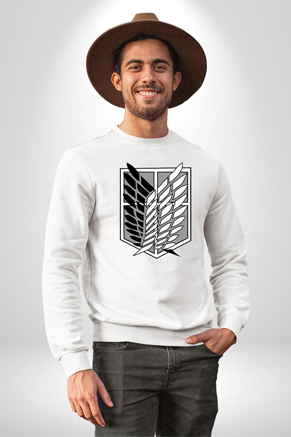 Survey Corps Sembolü (Attack on Titan) Erkek Kadın Unisex Dijital Baskılı Beyaz Sweatshirt