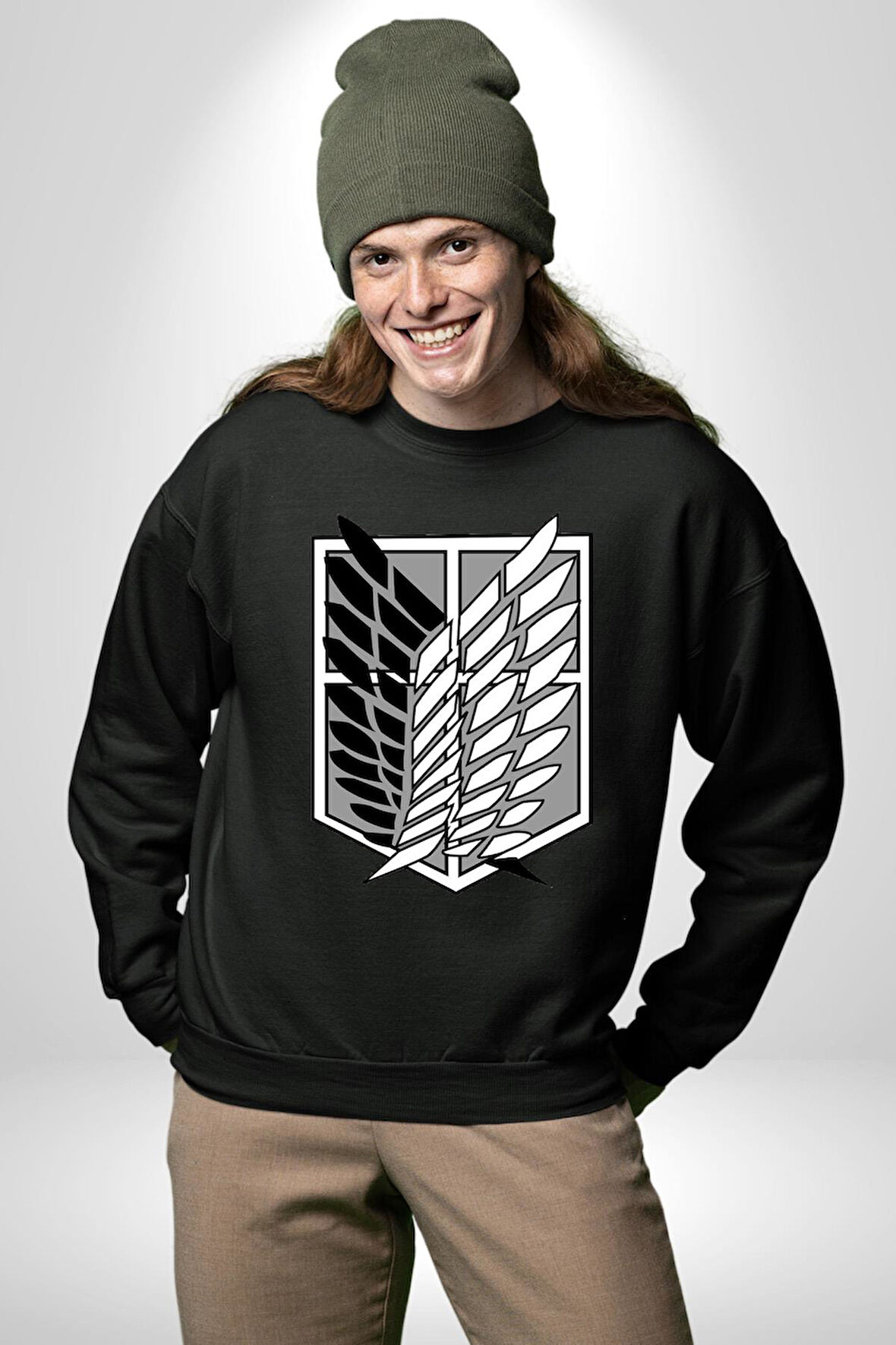 Survey Corps Sembolü (Attack on Titan) Erkek Kadın Unisex Dijital Baskılı Siyah Sweatshirt