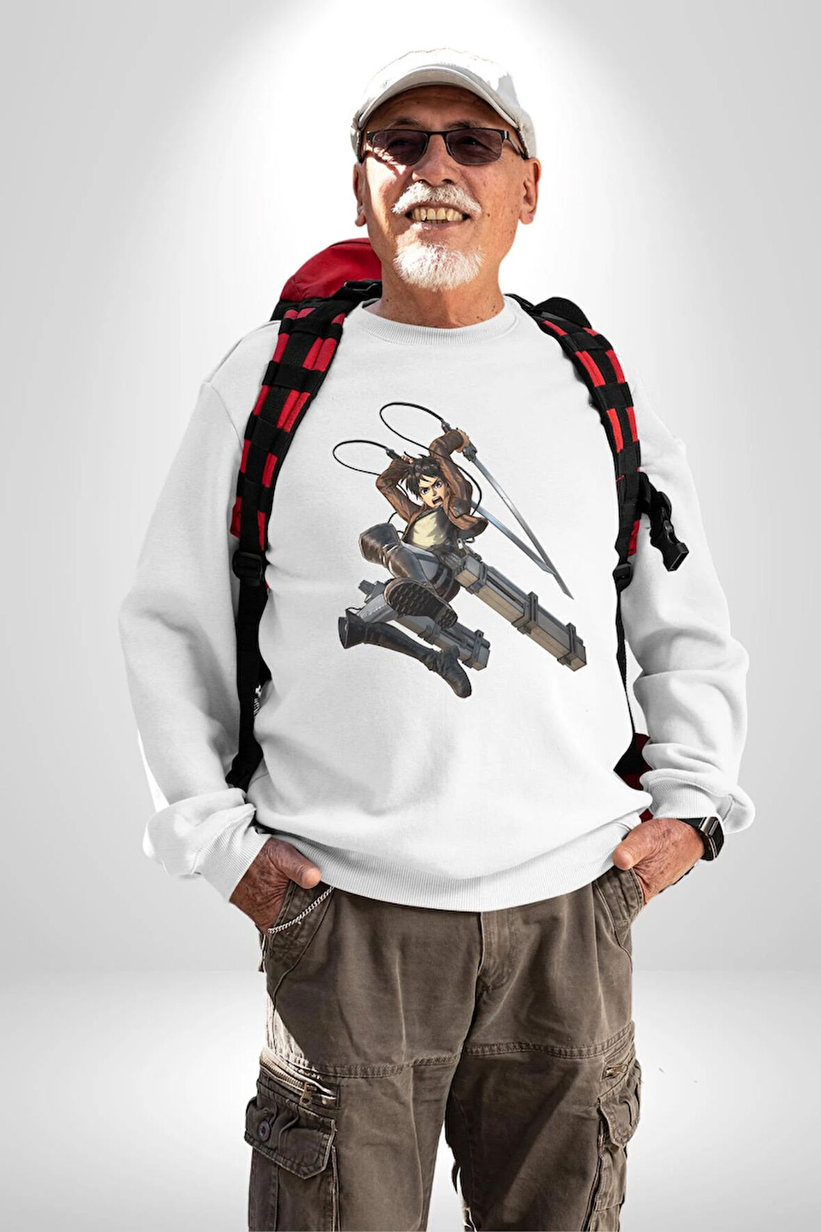 Eren Yeager (Attack on Titan) Erkek Kadın Unisex Dijital Baskılı Beyaz Sweatshirt