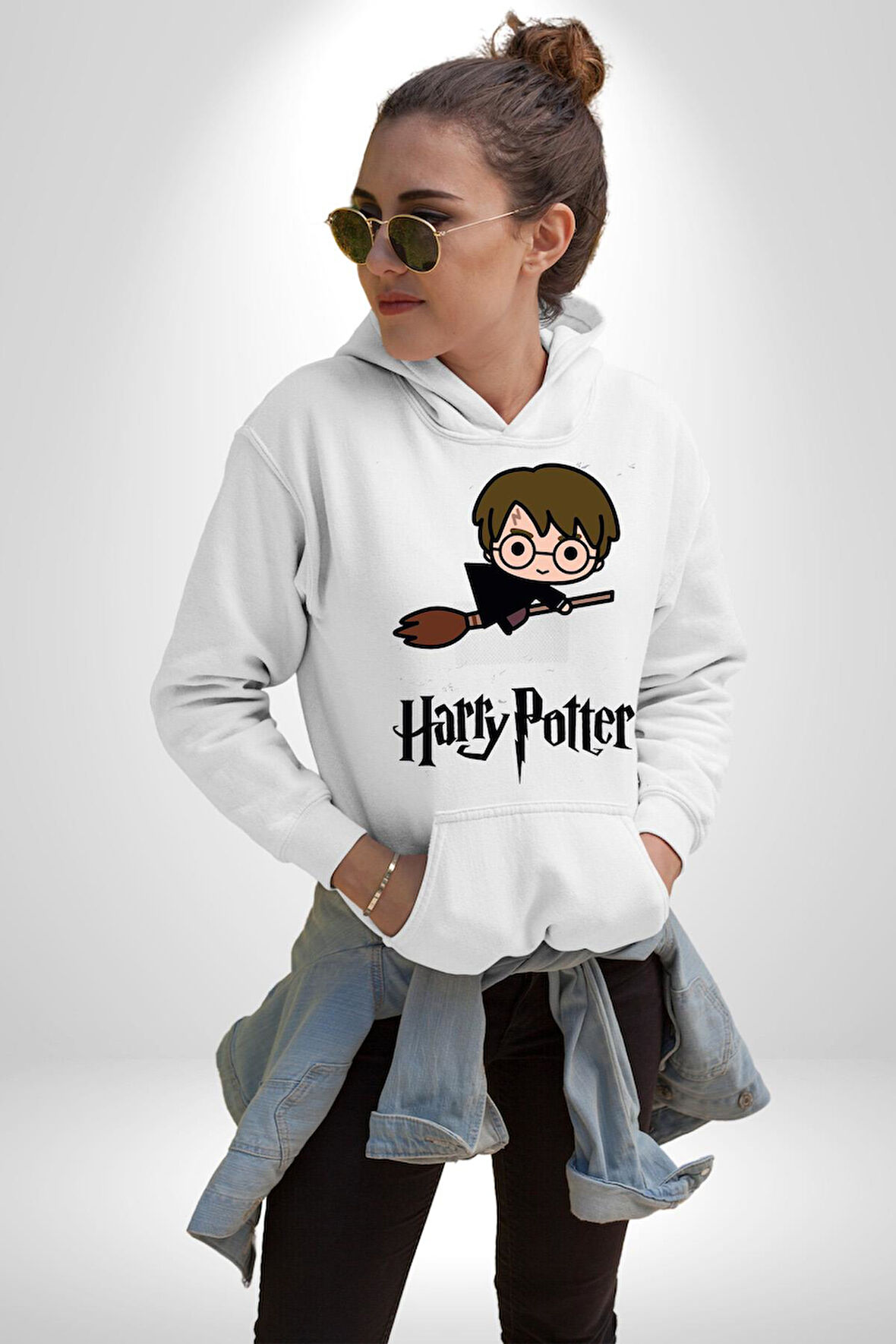 Harry Potter Chibi Magic Erkek Kadın Beyaz Dijital Baskılı Kapüşonlu Sweatshirt Hoodie