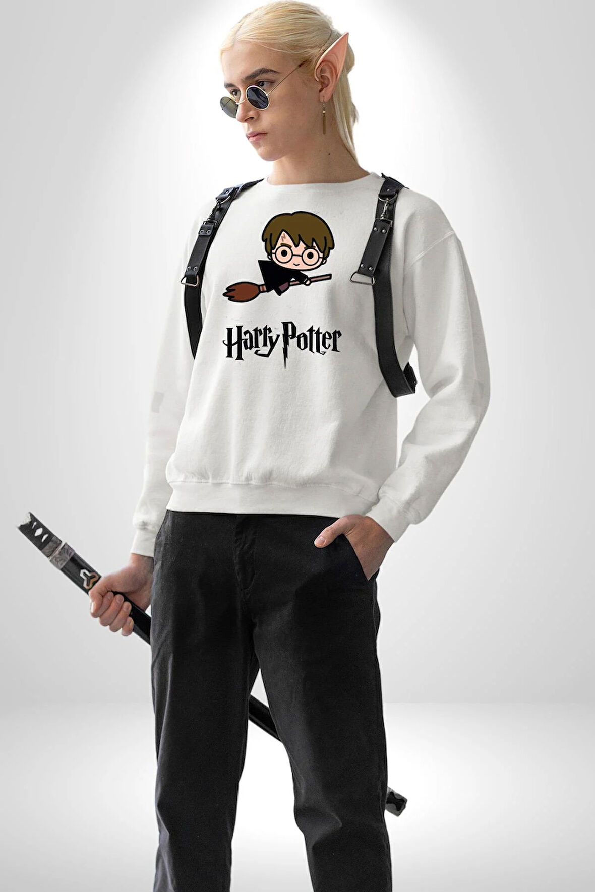 Harry Potter Chibi Magic Erkek Kadın Unisex Dijital Baskılı Beyaz Sweatshirt