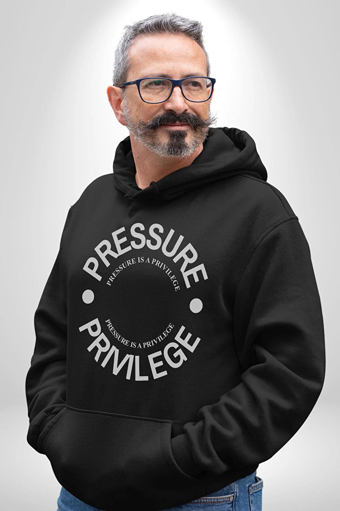 R367 - Pressure is a Privilege Erkek Kadın Siyah Dijital Baskılı Kapüşonlu Sweatshirt Hoodie