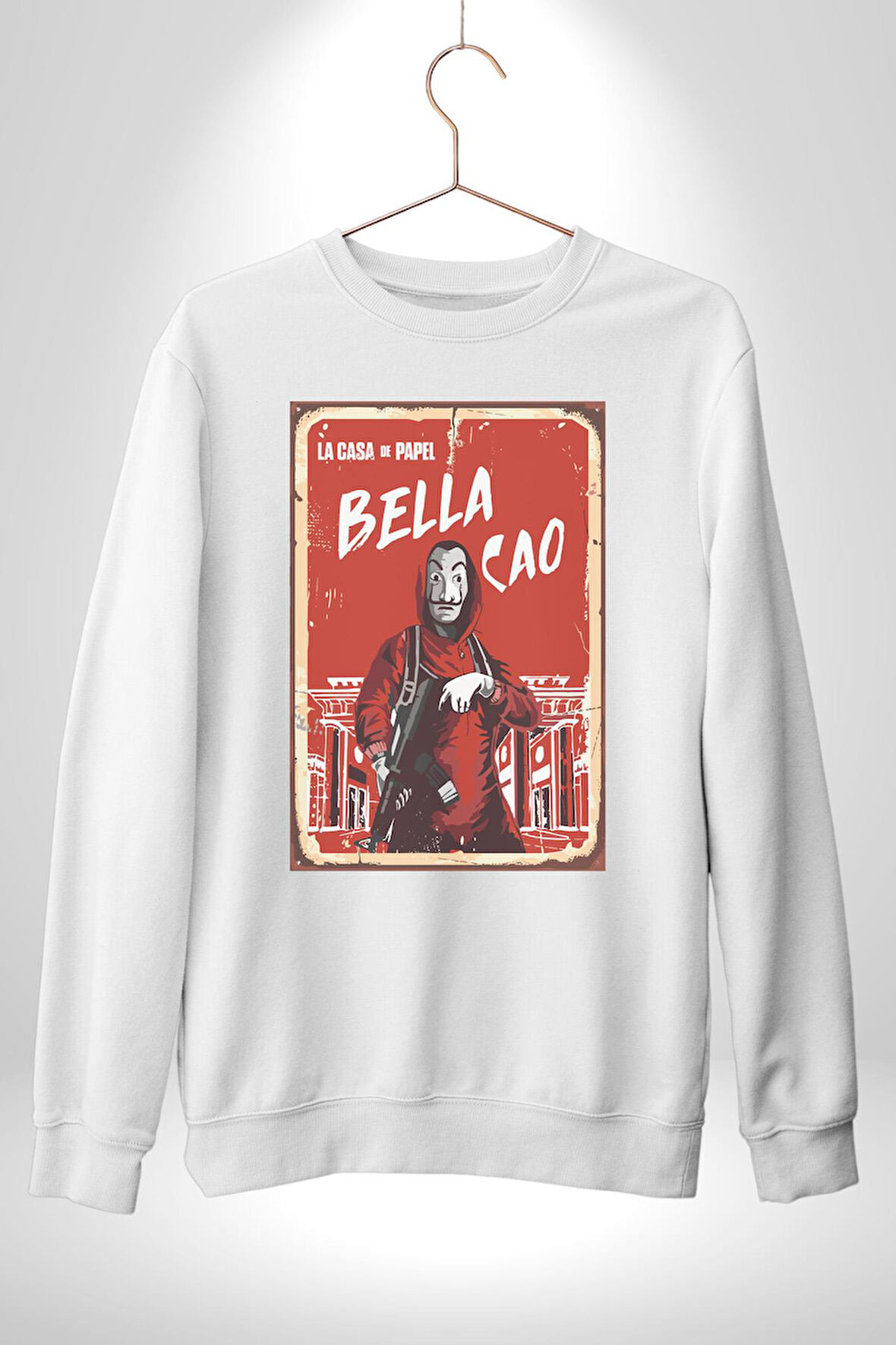 La Casa de Papel Bella Cao Dizi Serisi Erkek Kadın Unisex Dijital Baskılı Beyaz Sweatshirt