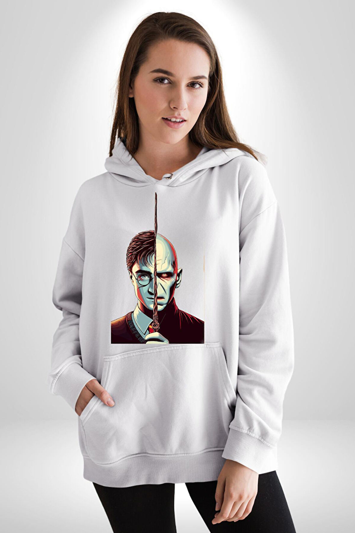 Karanlıklar Lordu Asa Harry Potter Benzerliği Erkek Kadın Beyaz Dijital Baskılı Kapüşonlu Sweatshirt Hoodie