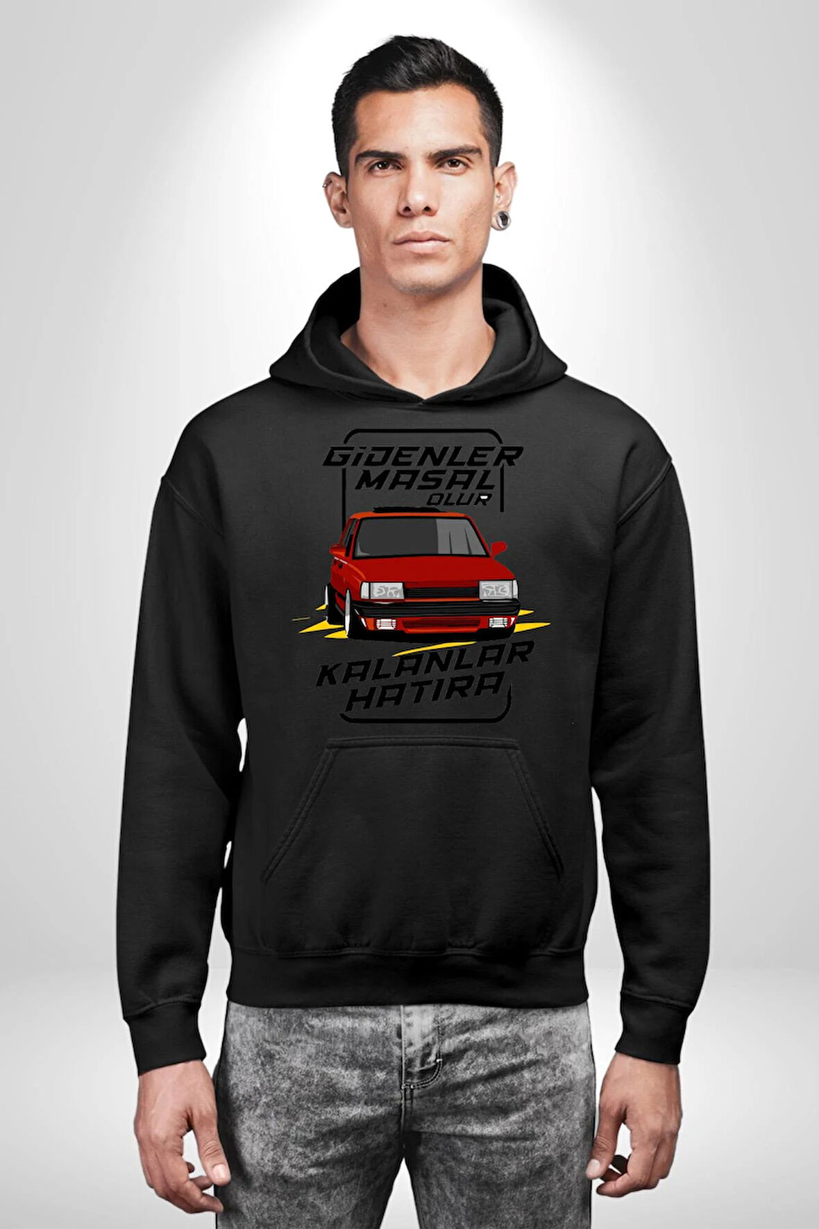 Gidenler Masal Kalanlar Efsane: Tofaş Aşkı! Erkek Kadın Siyah Dijital Baskılı Kapüşonlu Sweatshirt Hoodie