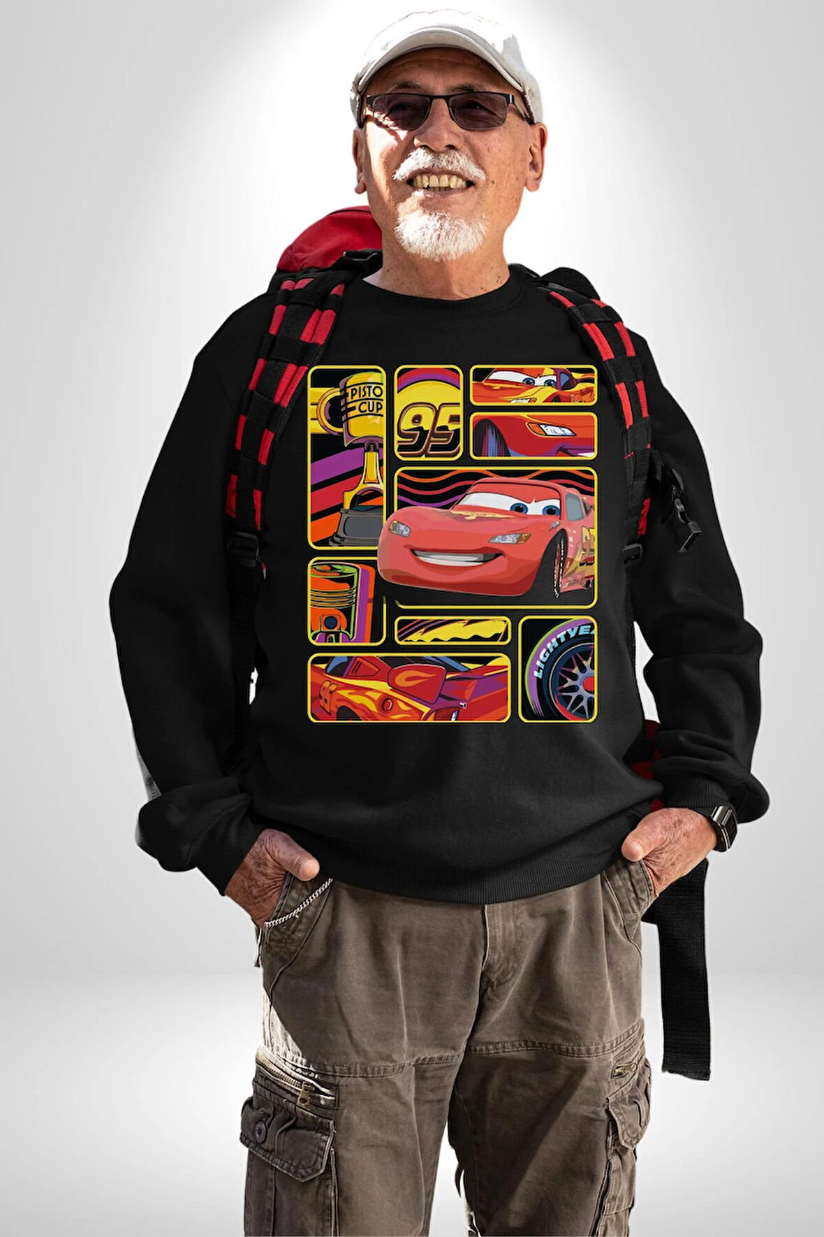 Şimşek McQueen ile Pistlerin Kralı Olun! Erkek Kadın Unisex Dijital Baskılı Siyah Sweatshirt