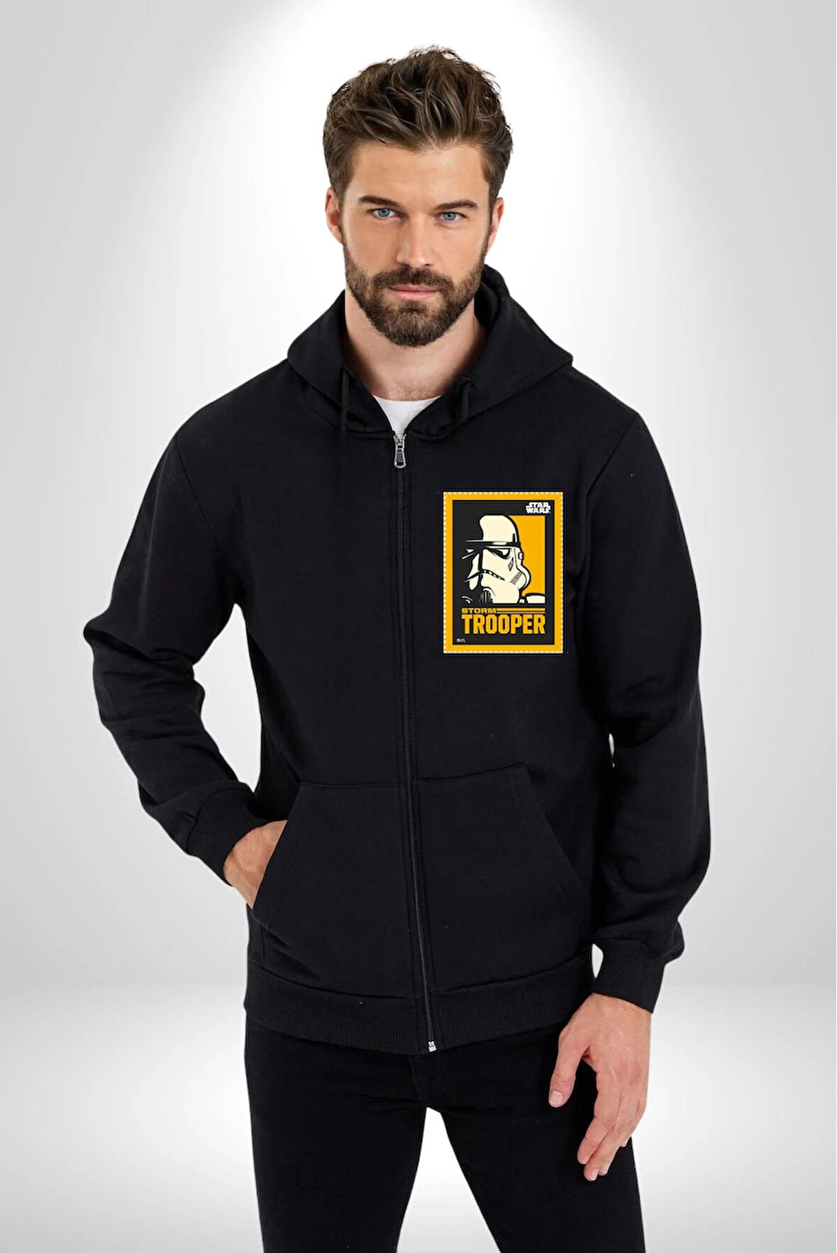 Stormtrooper Gücüyle Güç Seninle Olsun Erkek Kadın Siyah Fermuarlı Baskılı Hırka Sweatshirt