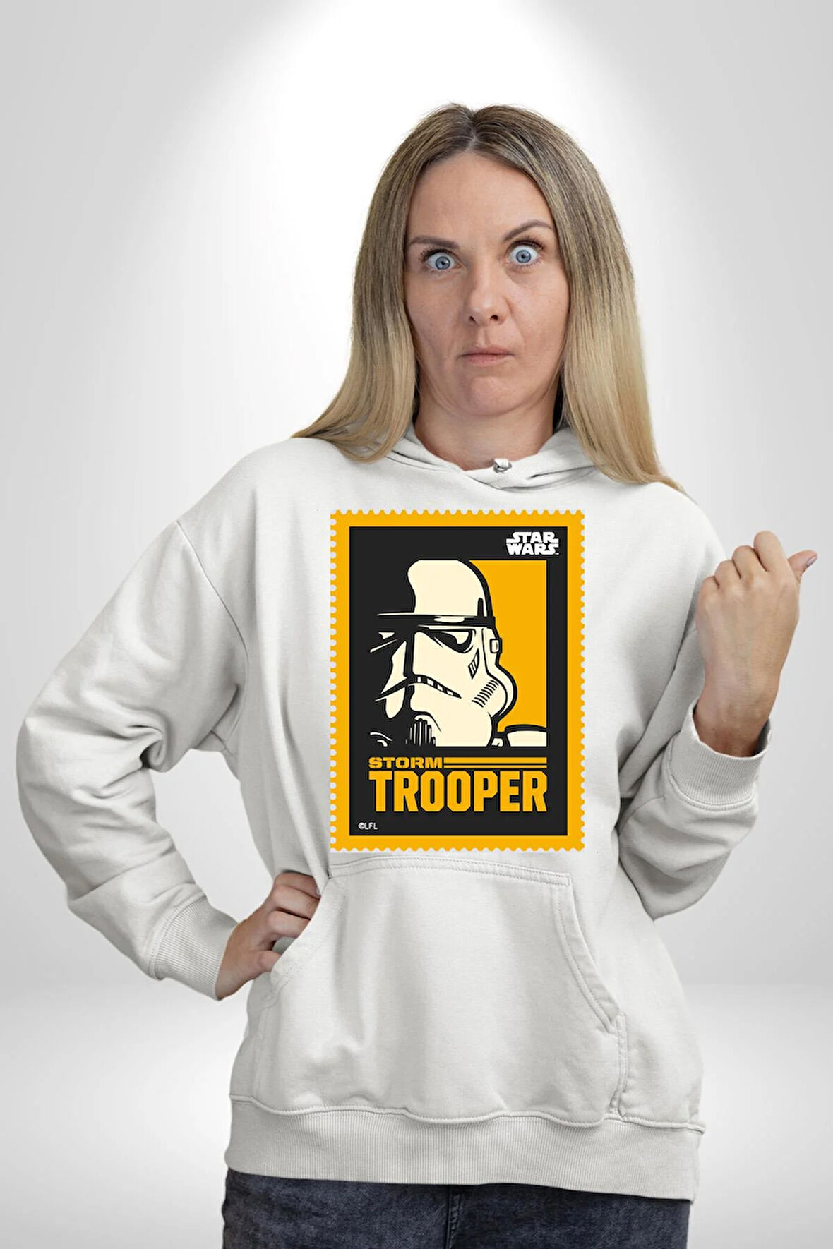 Stormtrooper Gücüyle Güç Seninle Olsun Erkek Kadın Beyaz Dijital Baskılı Kapüşonlu Sweatshirt Hoodie