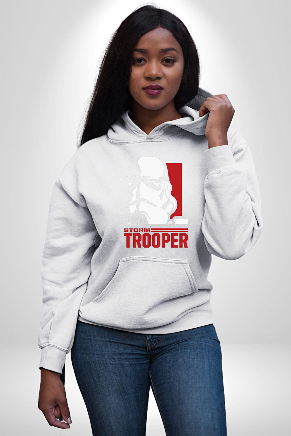 Stormtrooper Stiliyle Güç Seninle Olsun! Erkek Kadın Beyaz Dijital Baskılı Kapüşonlu Sweatshirt Hoodie