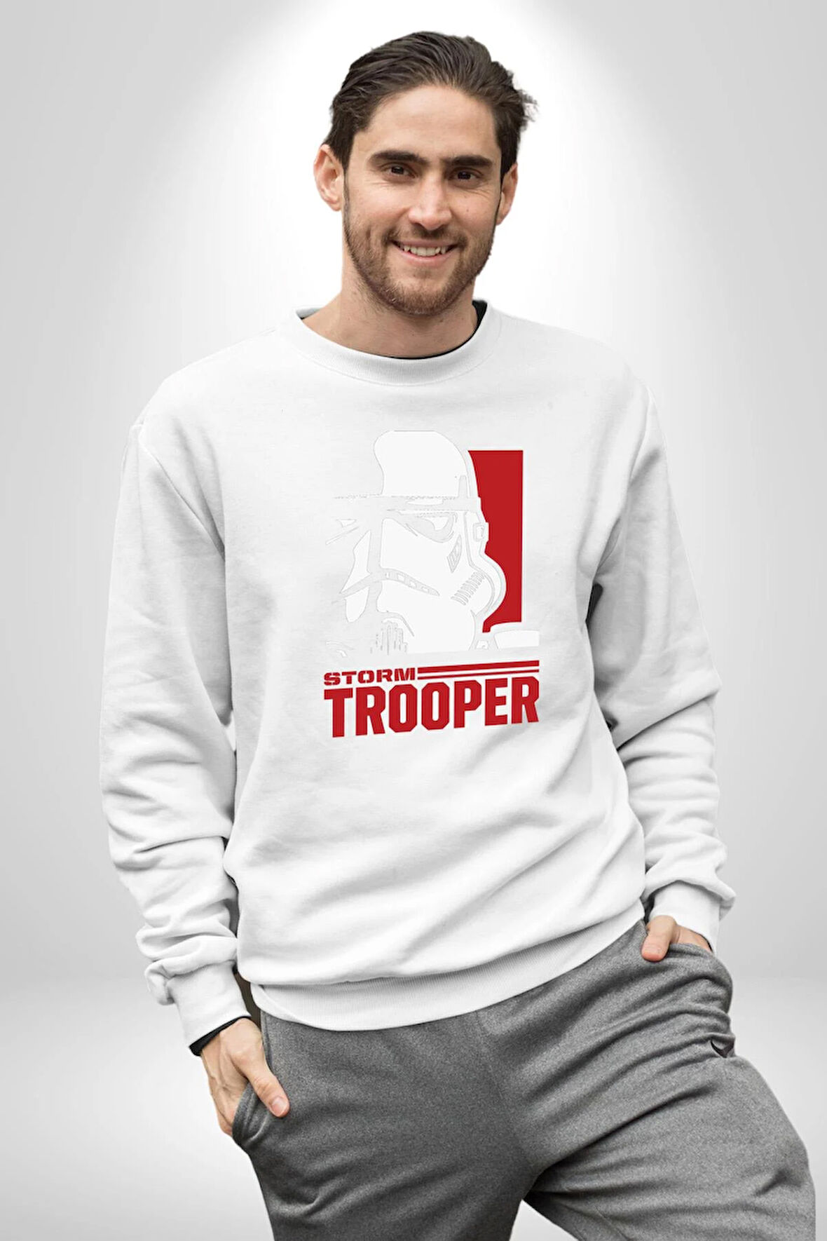 Stormtrooper Stiliyle Güç Seninle Olsun! Erkek Kadın Unisex Dijital Baskılı Beyaz Sweatshirt