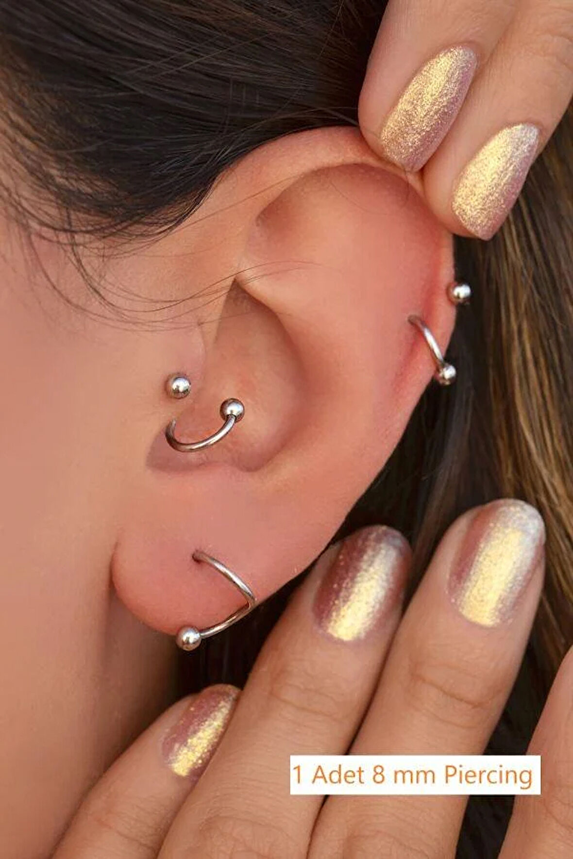 Kıvrımlı Çelik Spiral Piercing 8 Mm Tragus Helix Kıkırdak Dudak Gümüş Renkli