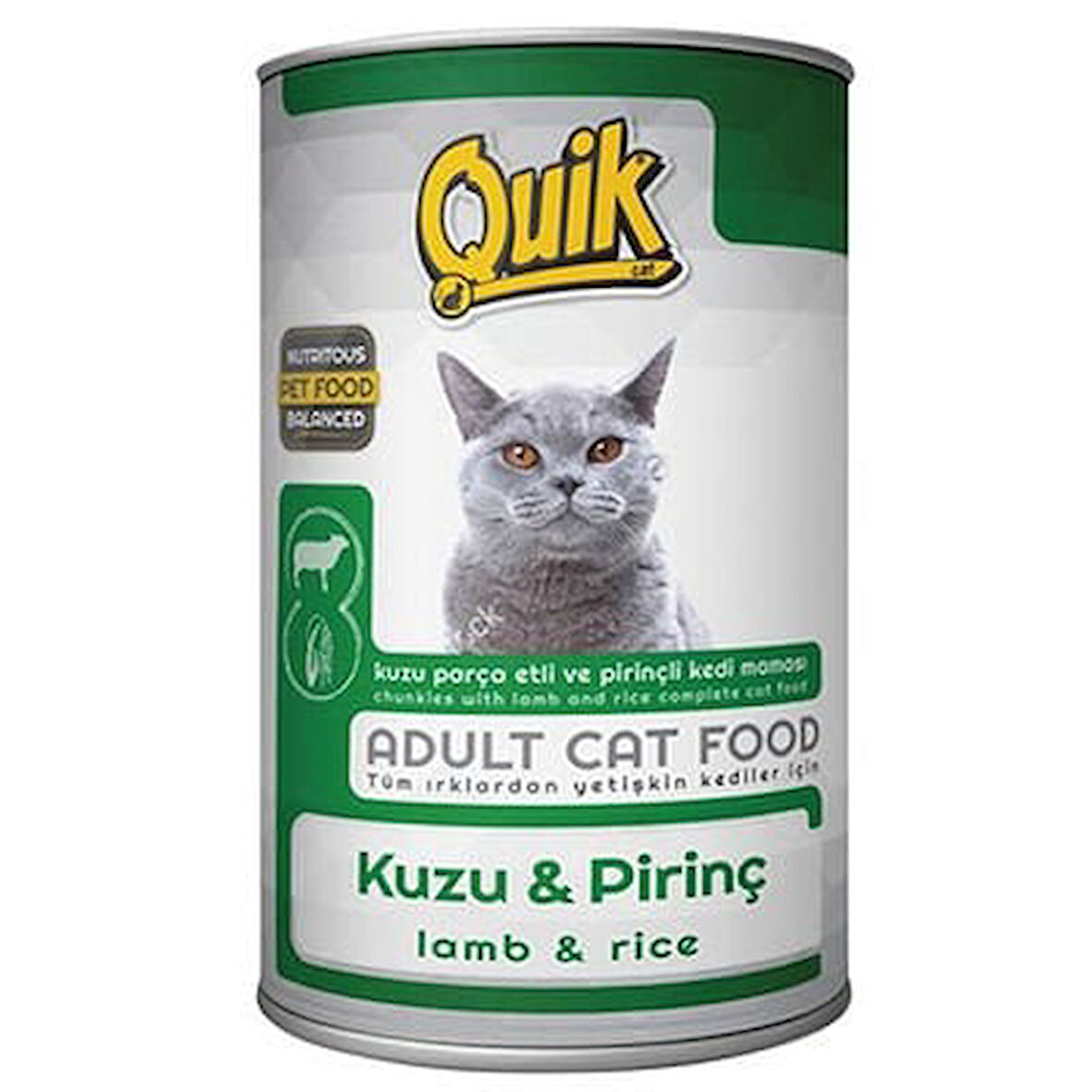 Quik Kuzu Etli ve Pirinçli Yetişkin Konserve Kedi Maması 415 Gr