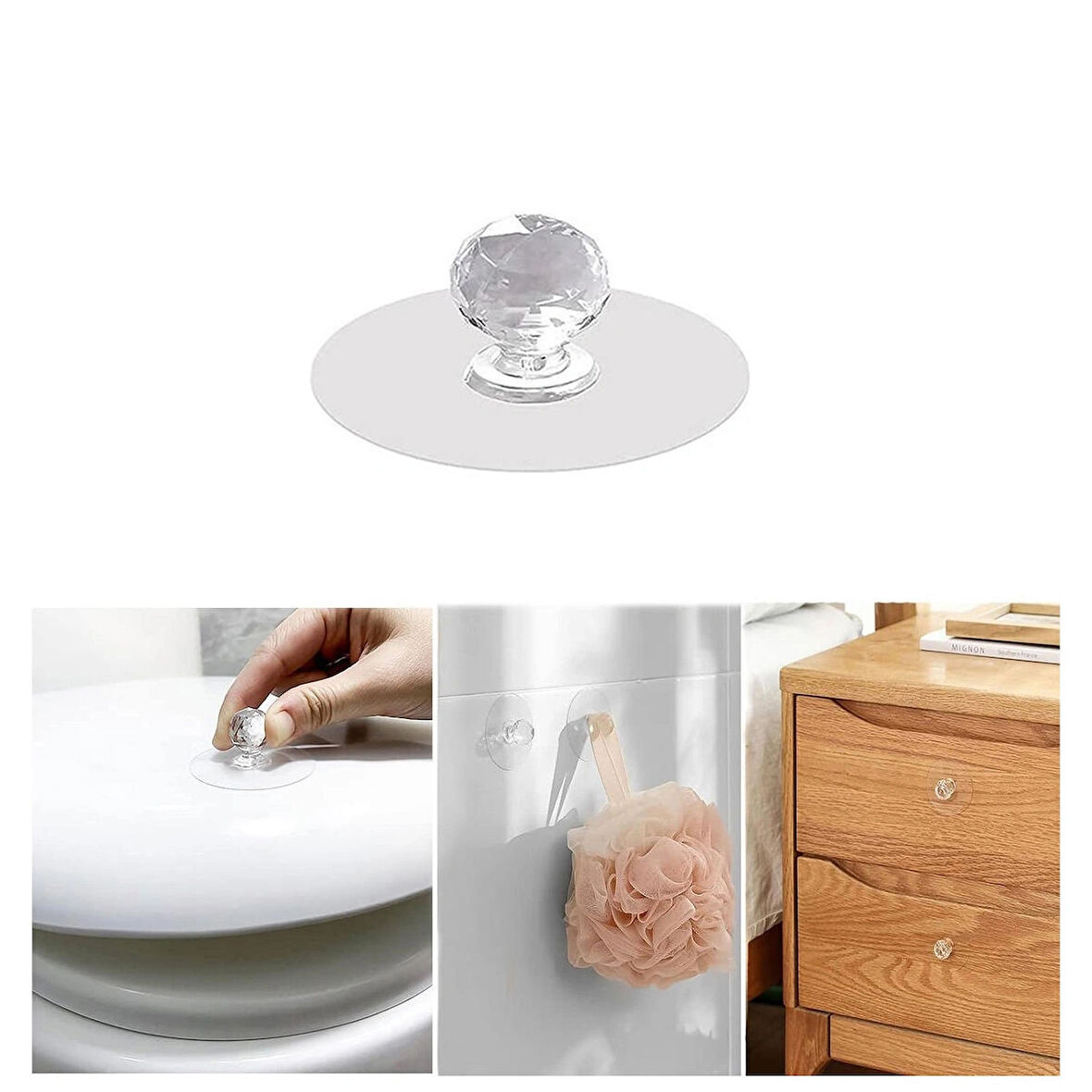 Microcase Kendinden Yapışkanlı Kristal Topuzlu Çekmece Raf Dolap Pencere vb için Tutacak Kulp - ŞEFFAF AL4760 1 Adet