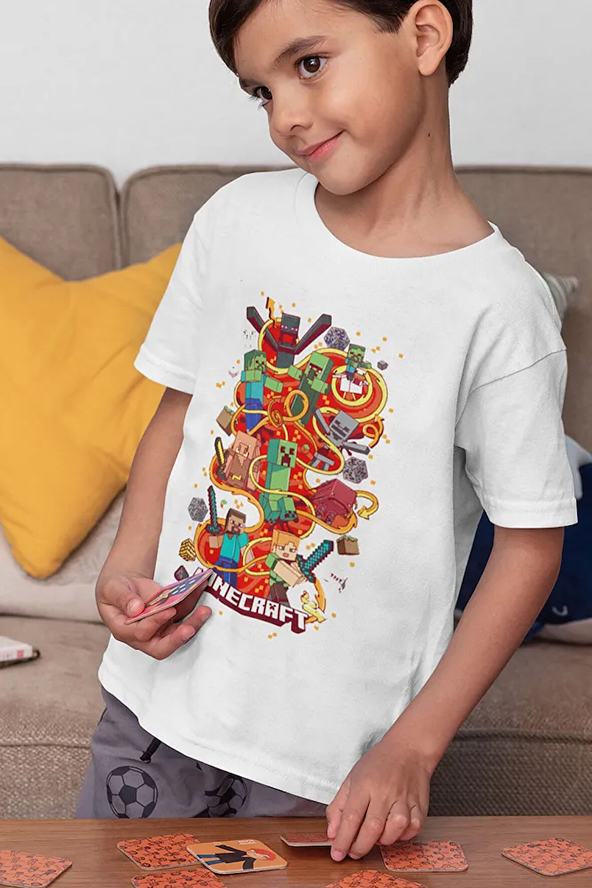 Minecraft Baskılı Unisex Oyun Çocuk Tişört (1-12 YAŞ)