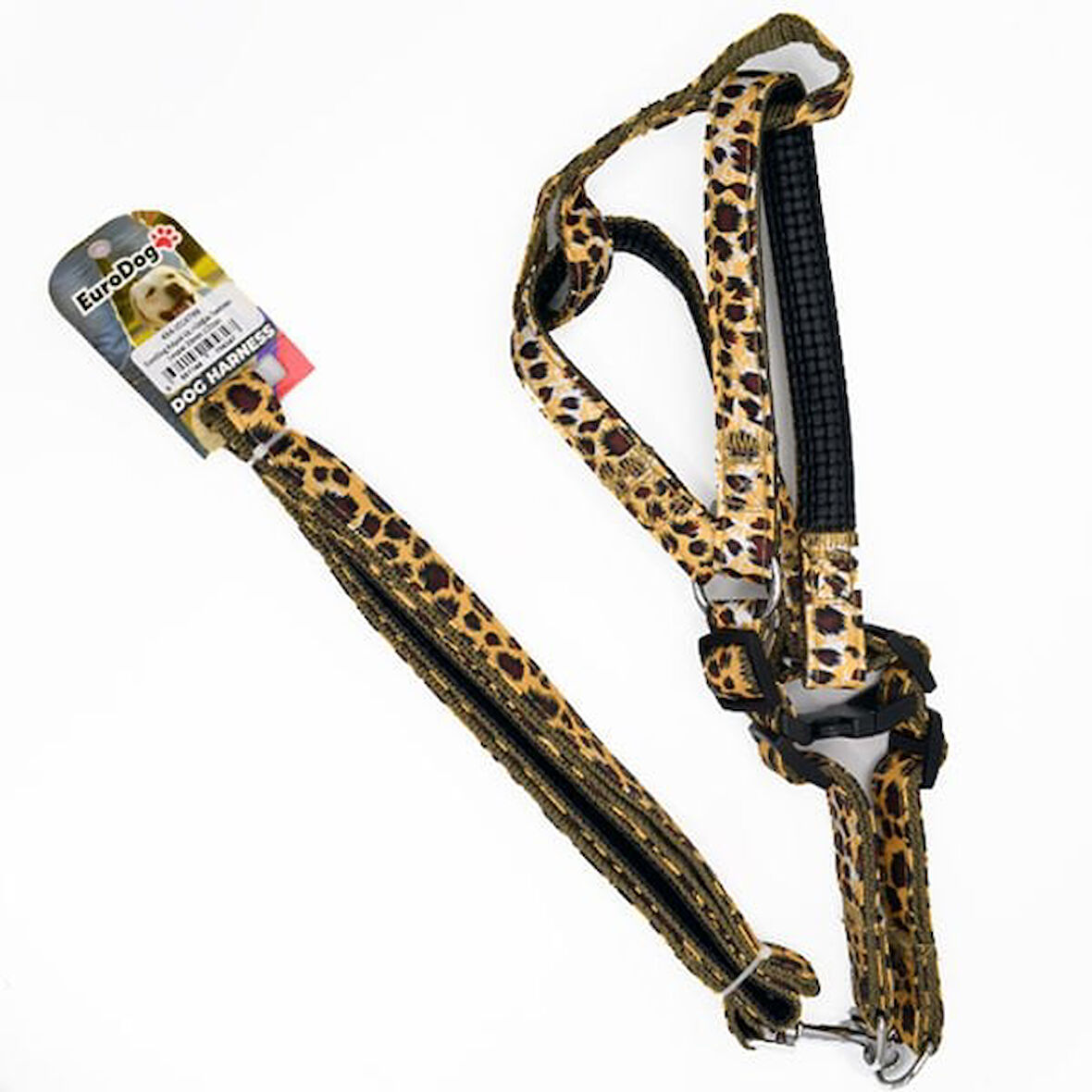 Euro Dog Köpek Uzatma Tasması ve Göğüs Tasması Takımı Leopar 20 Mm 120 Cm