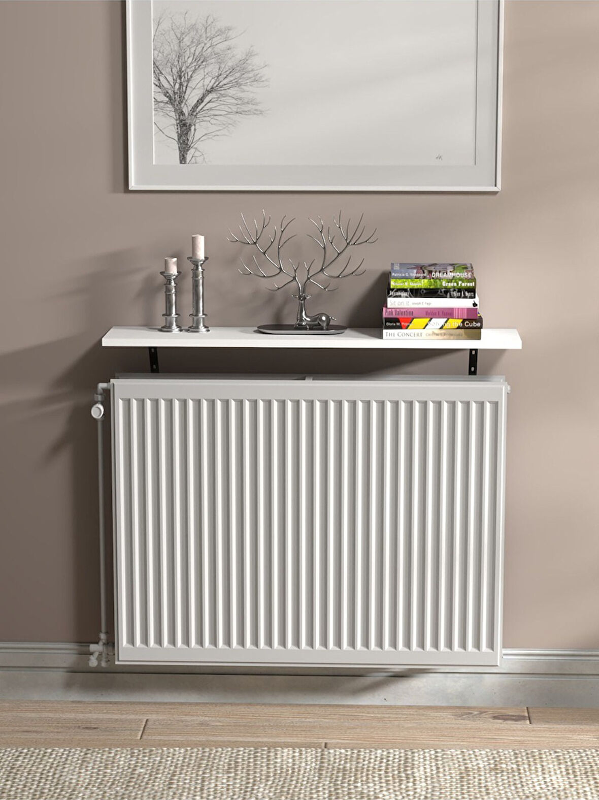 Montajsız Petek Üstü Uçan Raf Kalorifer Peteği 100x20 Cm - Beyaz Beyaz